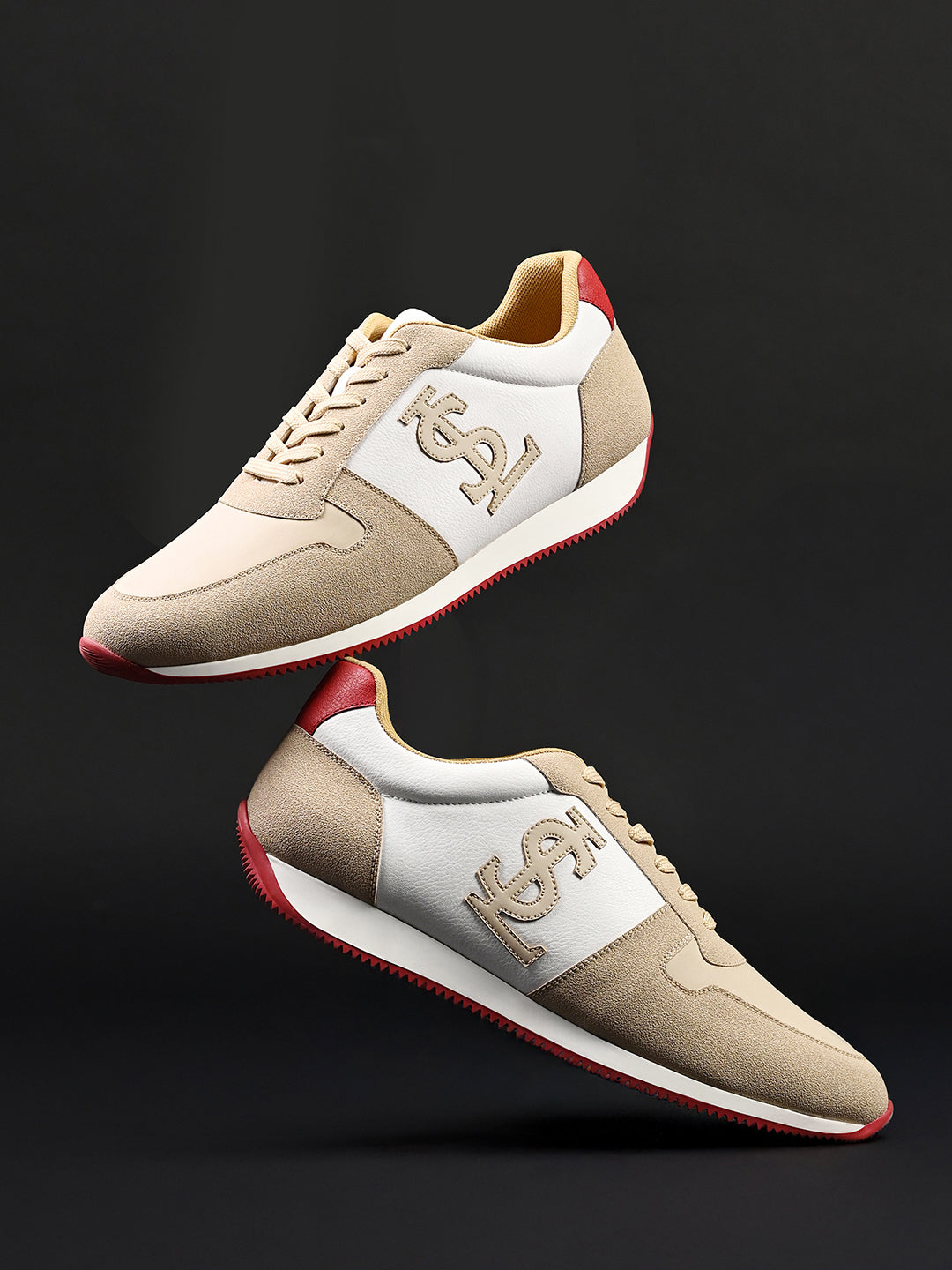 Beige and White Casual Lightweight Lace-Up Sneaker