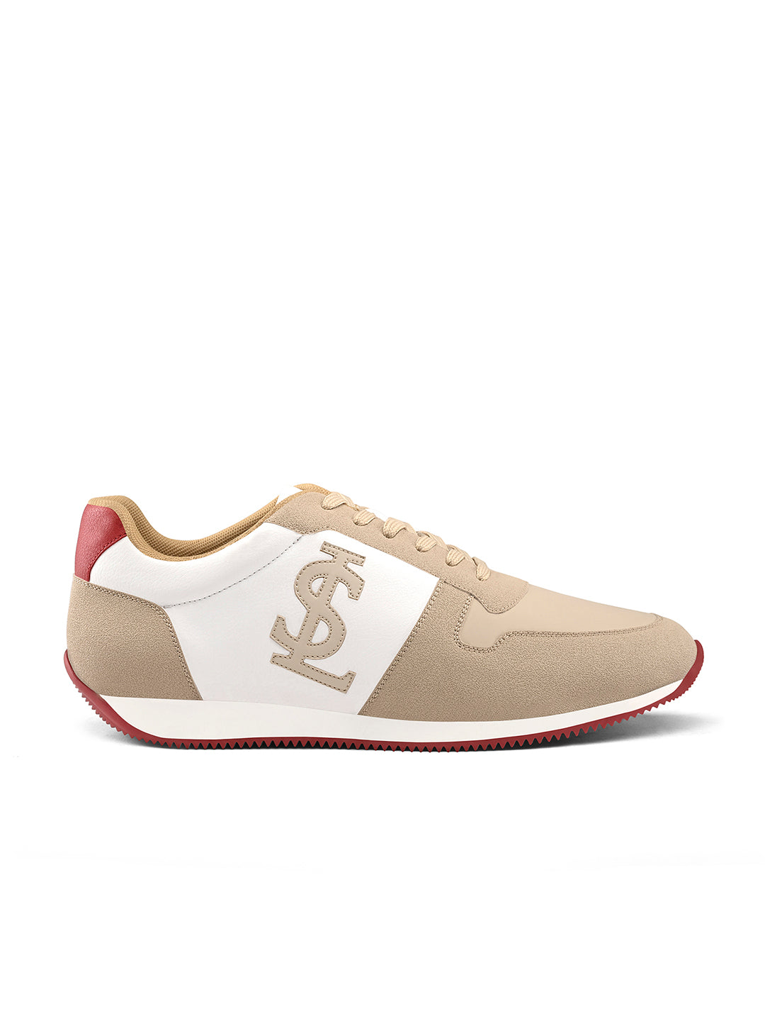 Beige and White Casual Lightweight Lace-Up Sneaker