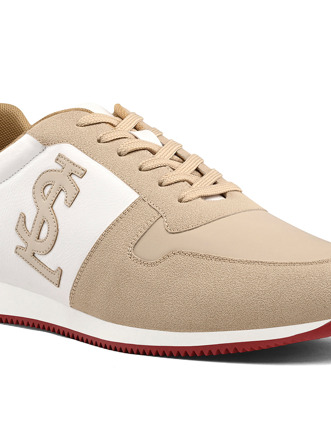 Beige and White Casual Lightweight Lace-Up Sneaker
