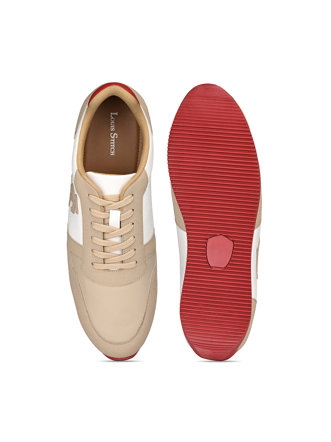 Beige and White Casual Lightweight Lace-Up Sneaker