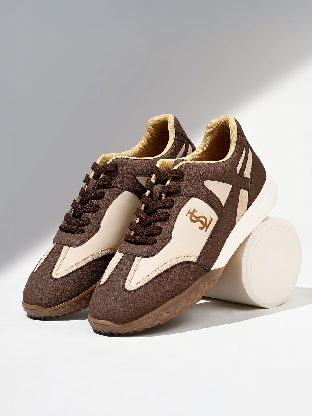Brown and Beige Casual Lightweight Lace-Up Sneaker