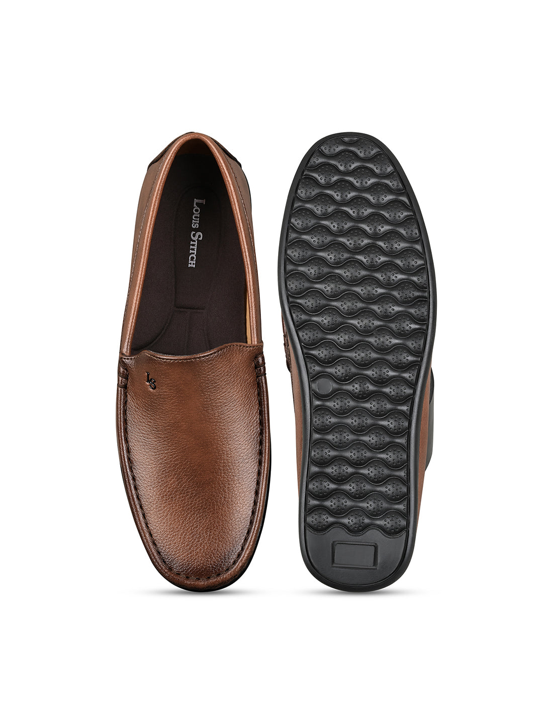 Tan Genuine Leather Formal Slip-On Loafers