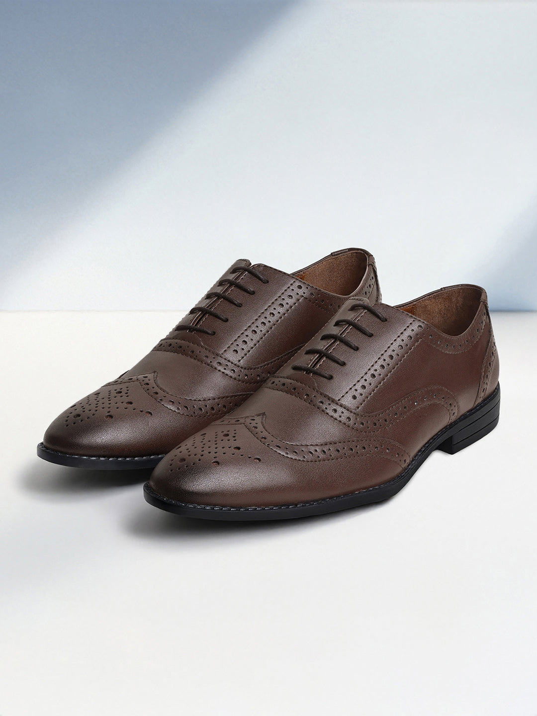 Brunette Brown Wingtip Brogue Style Comfortable Formal Lace Up Shoes