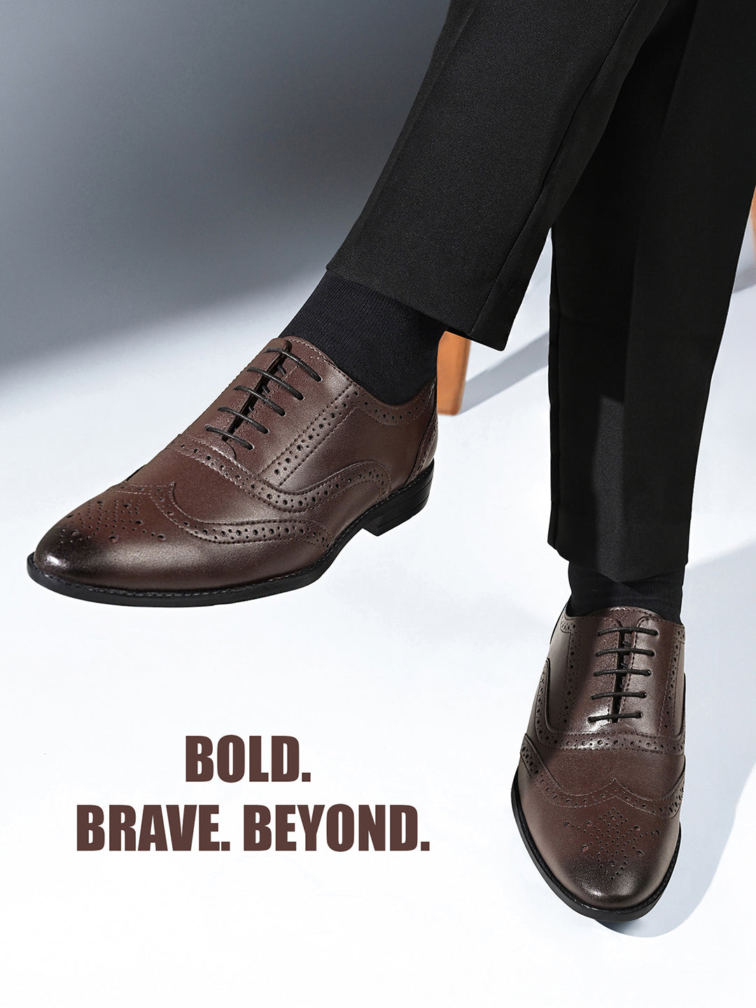 Brunette Brown Wingtip Brogue Style Comfortable Formal Lace Up Shoes