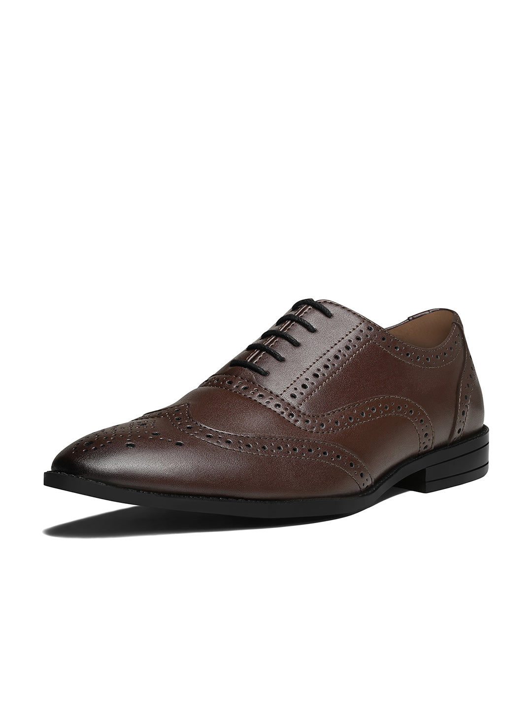 Brunette Brown Wingtip Brogue Style Comfortable Formal Lace Up Shoes