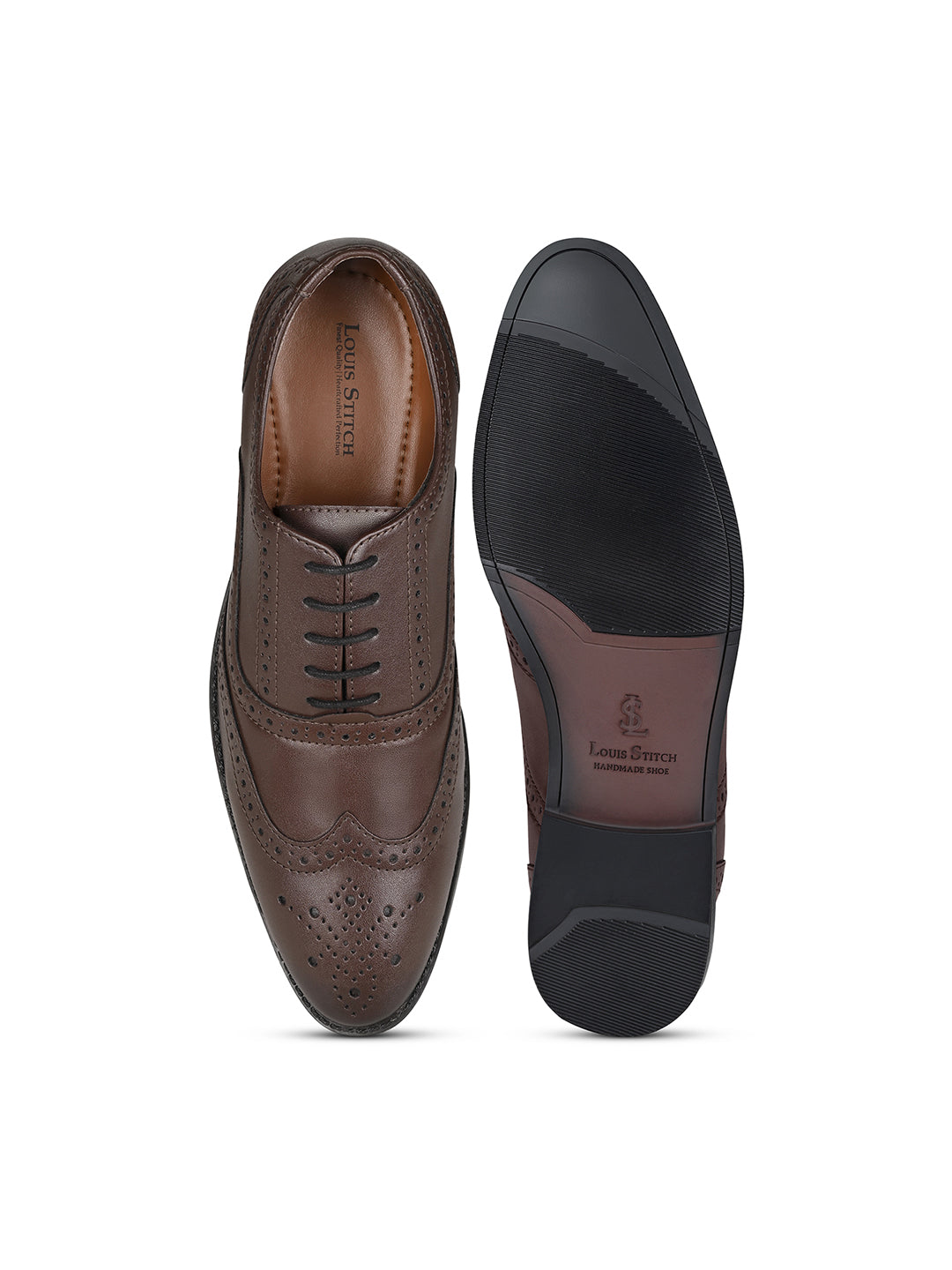 Brunette Brown Wingtip Brogue Style Comfortable Formal Lace Up Shoes