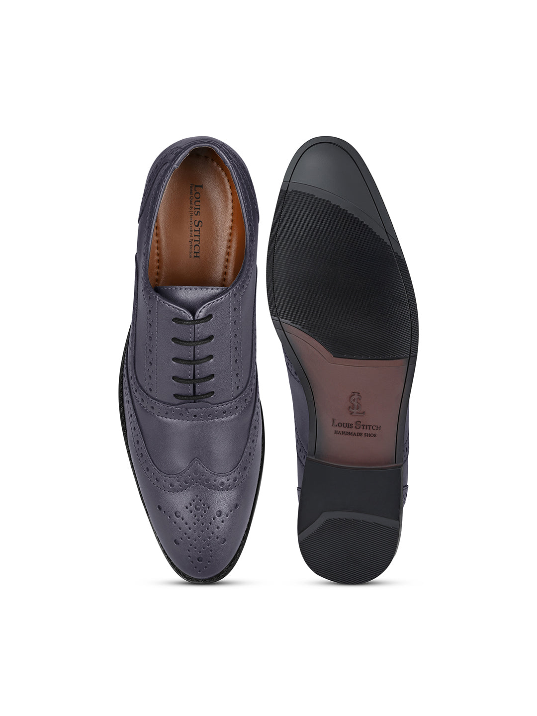 Federal Blue Handcrafted Wingtip Brogue Style Comfortable Formal Lace Up Shoes