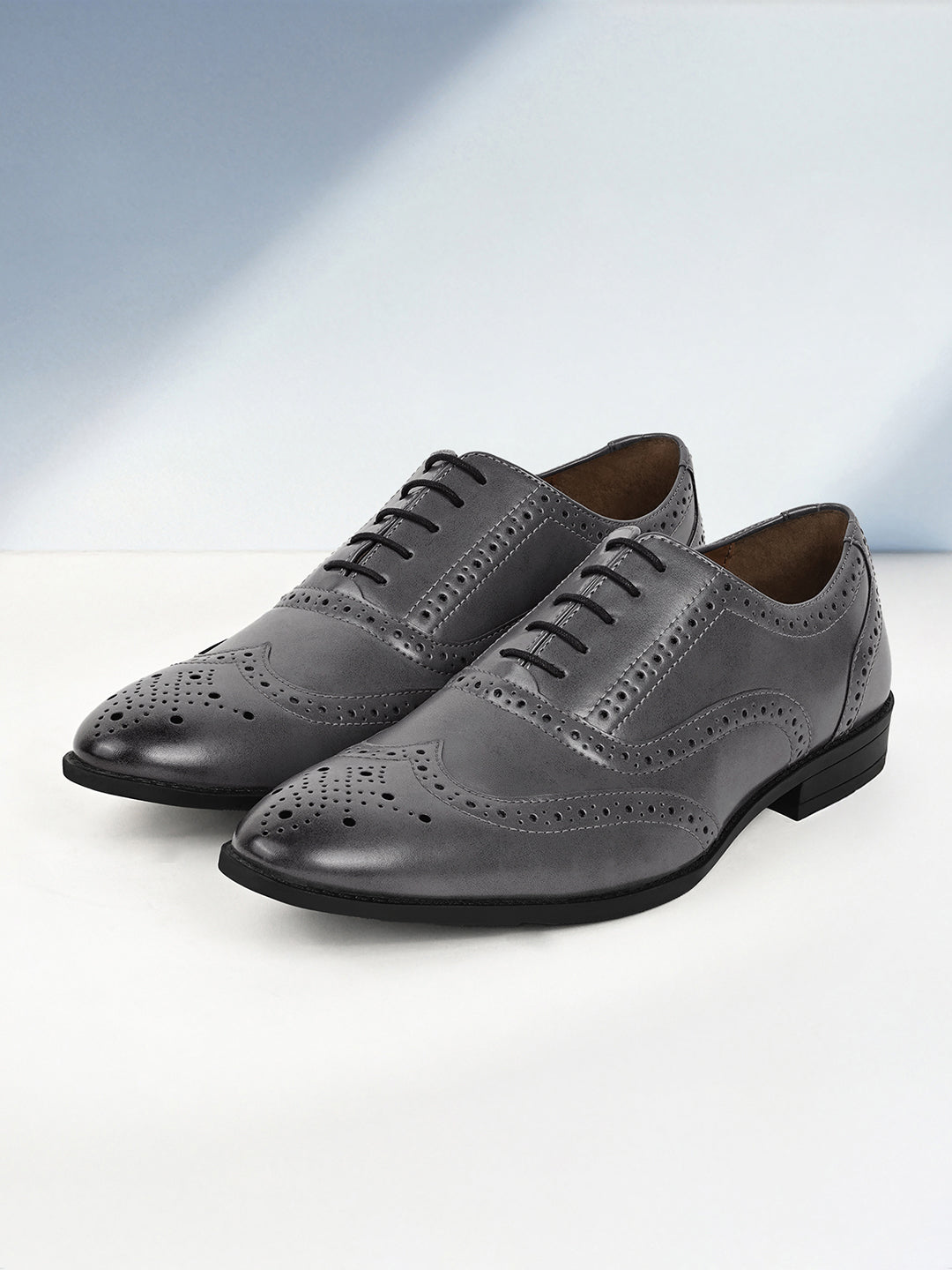 Ash Grey Wingtip Brogue Style Comfortable Formal Lace Up Shoes