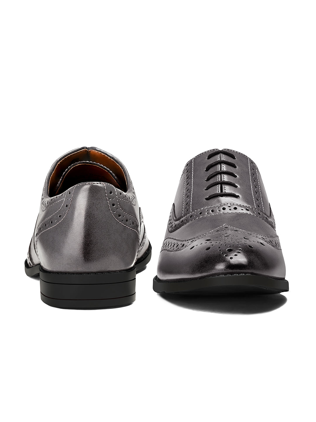 Ash Grey Wingtip Brogue Style Comfortable Formal Lace Up Shoes