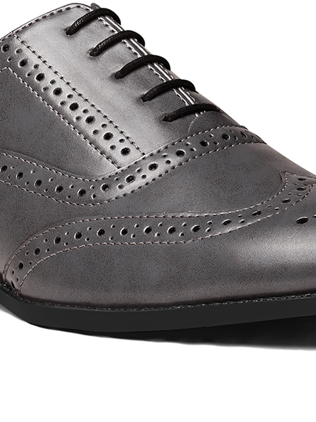 Ash Grey Wingtip Brogue Style Comfortable Formal Lace Up Shoes