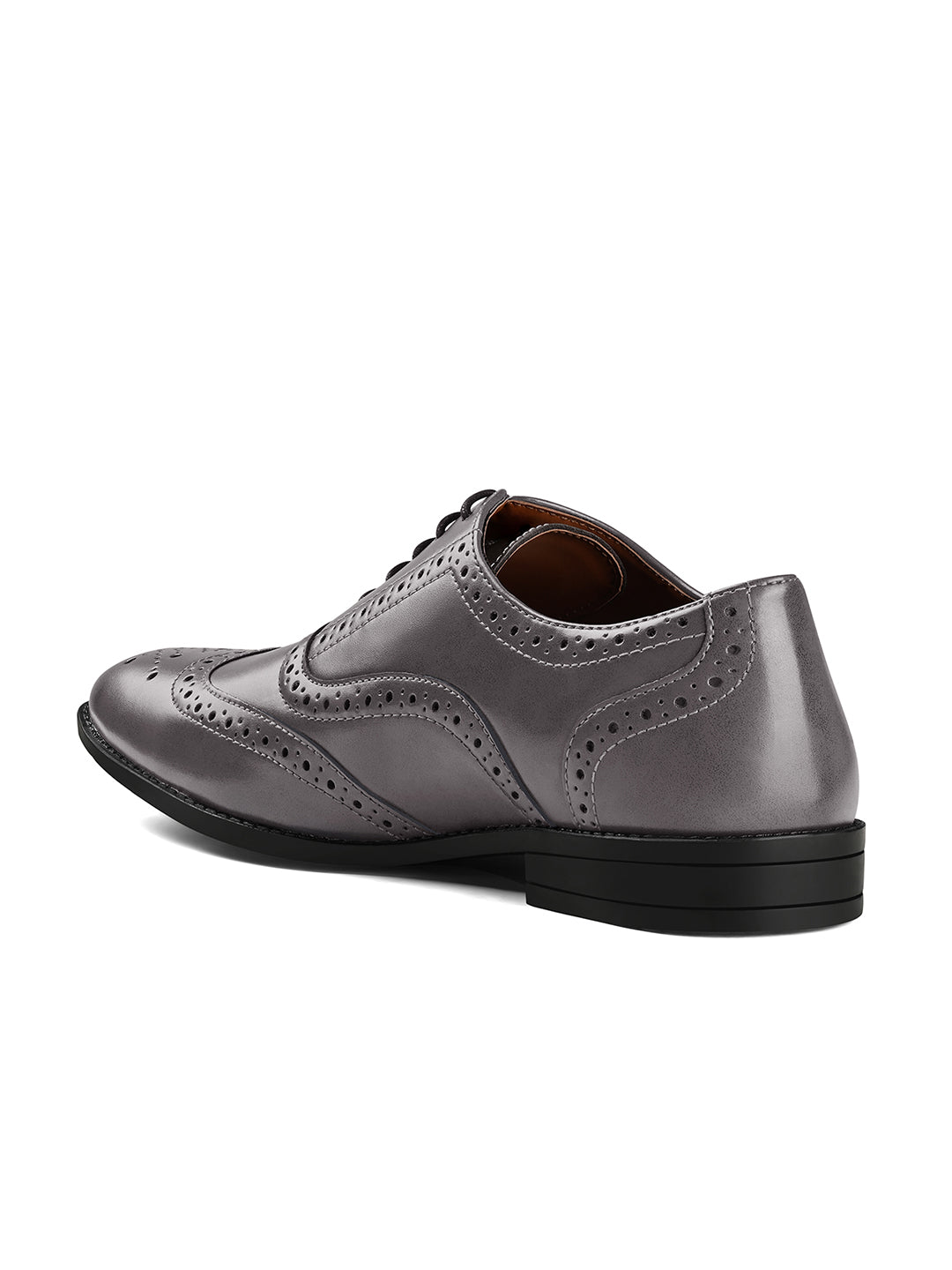 Ash Grey Wingtip Brogue Style Comfortable Formal Lace Up Shoes