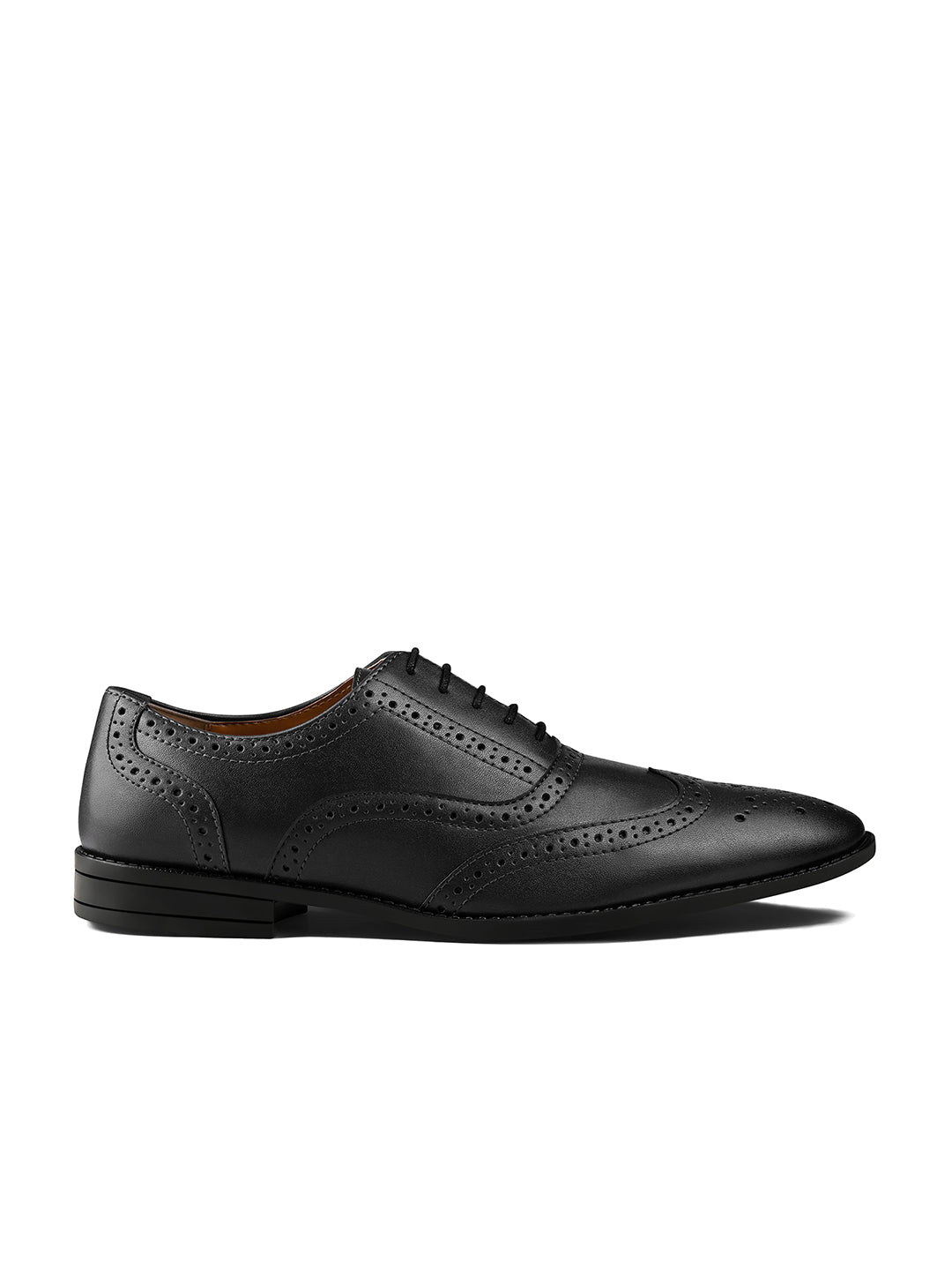 Jet Black Wingtip Brogue Style Comfortable Formal Lace Up Shoes