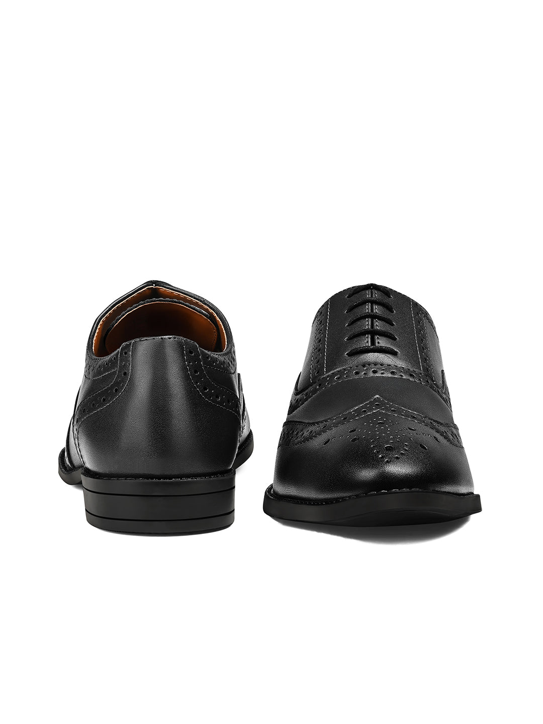 Jet Black Wingtip Brogue Style Comfortable Formal Lace Up Shoes