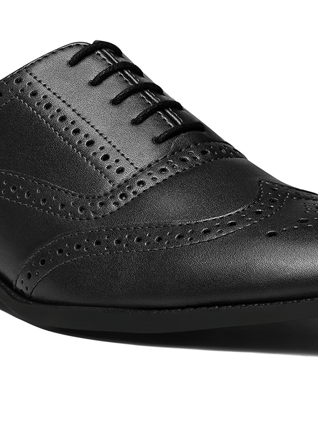 Jet Black Wingtip Brogue Style Comfortable Formal Lace Up Shoes