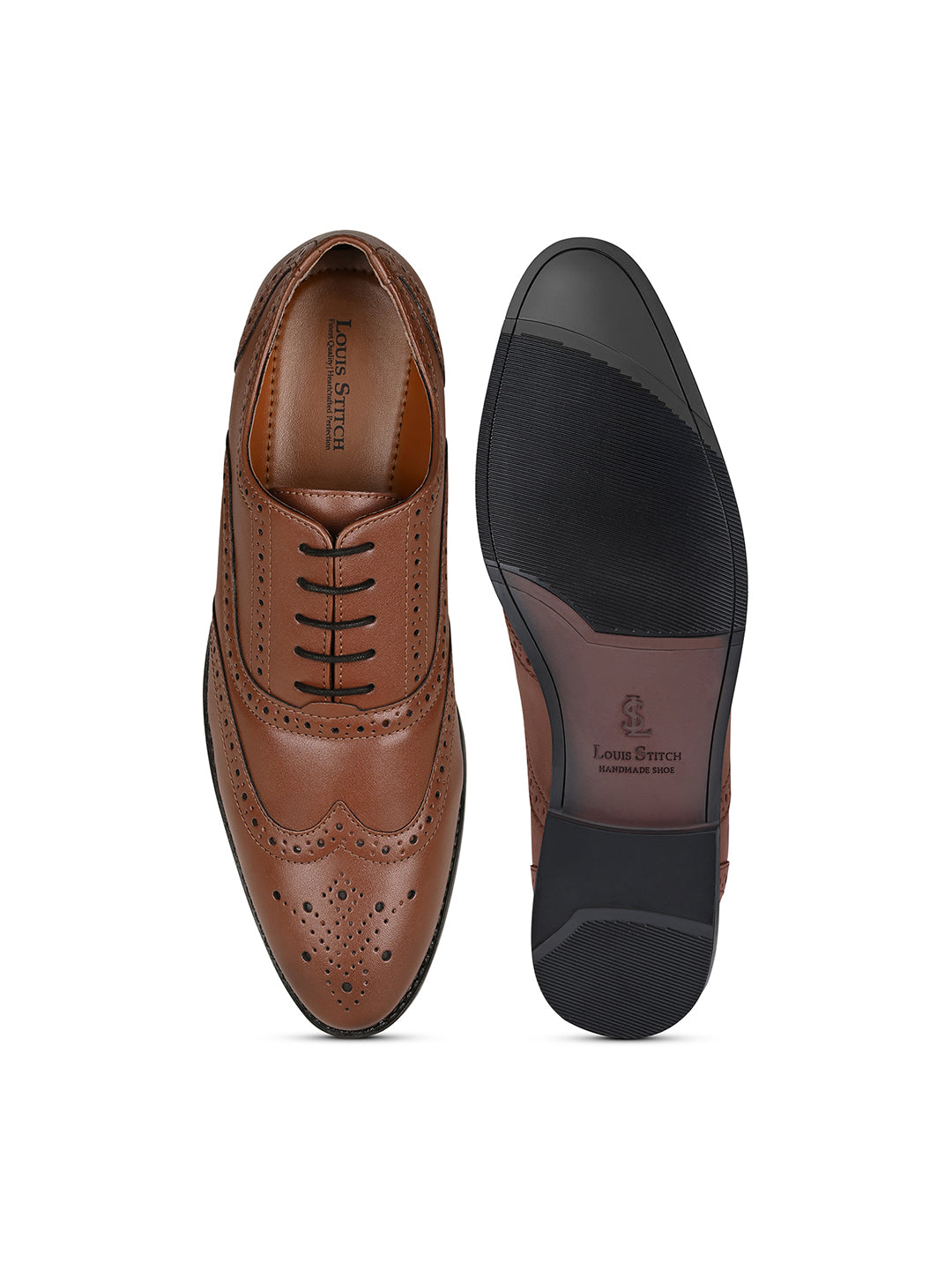 Tan Wingtip Brogue Style Comfortable Formal Lace Up Shoes