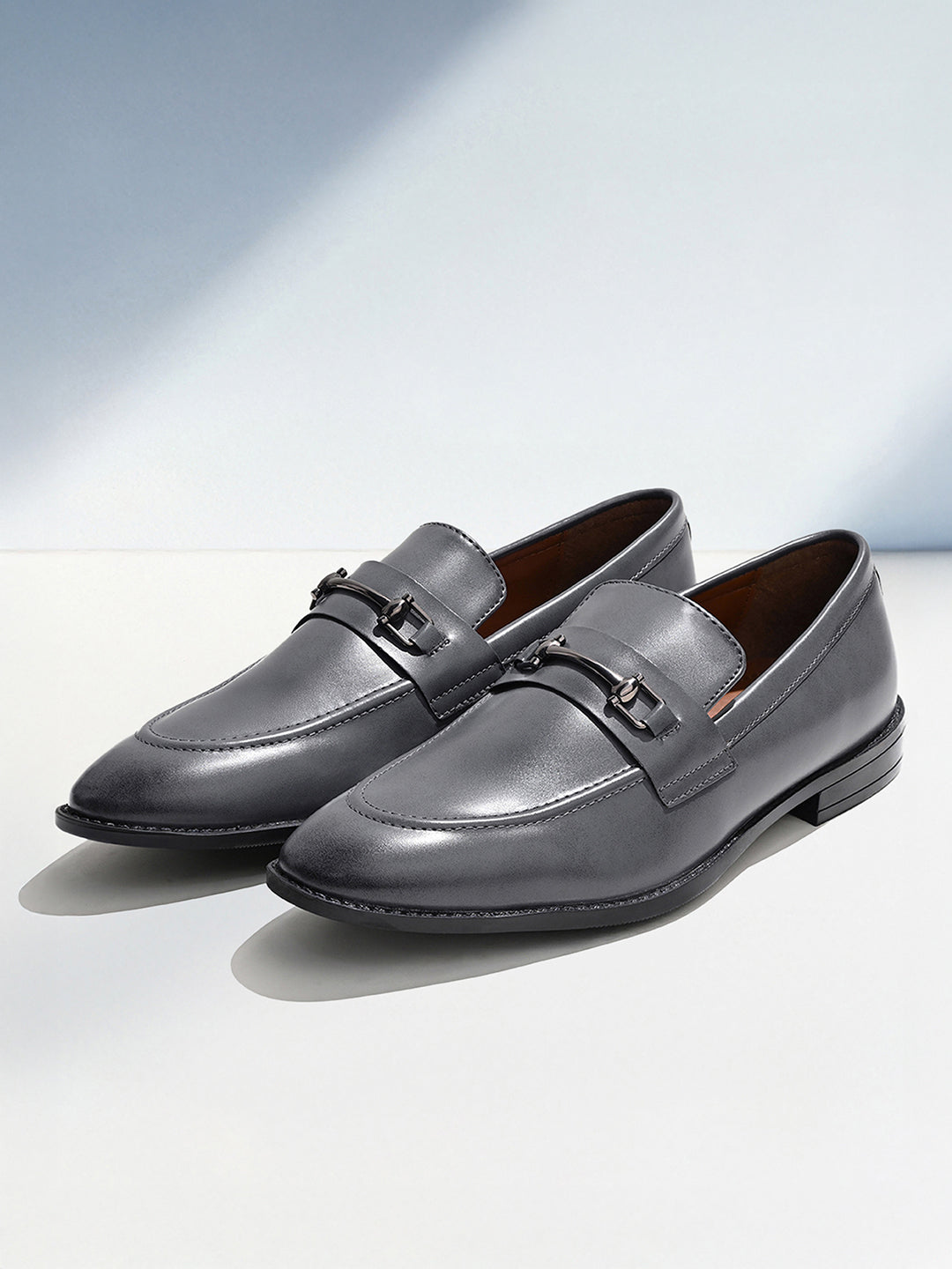Ash Grey Shoes Slipon Style Comfortable Moccasin with Buckle