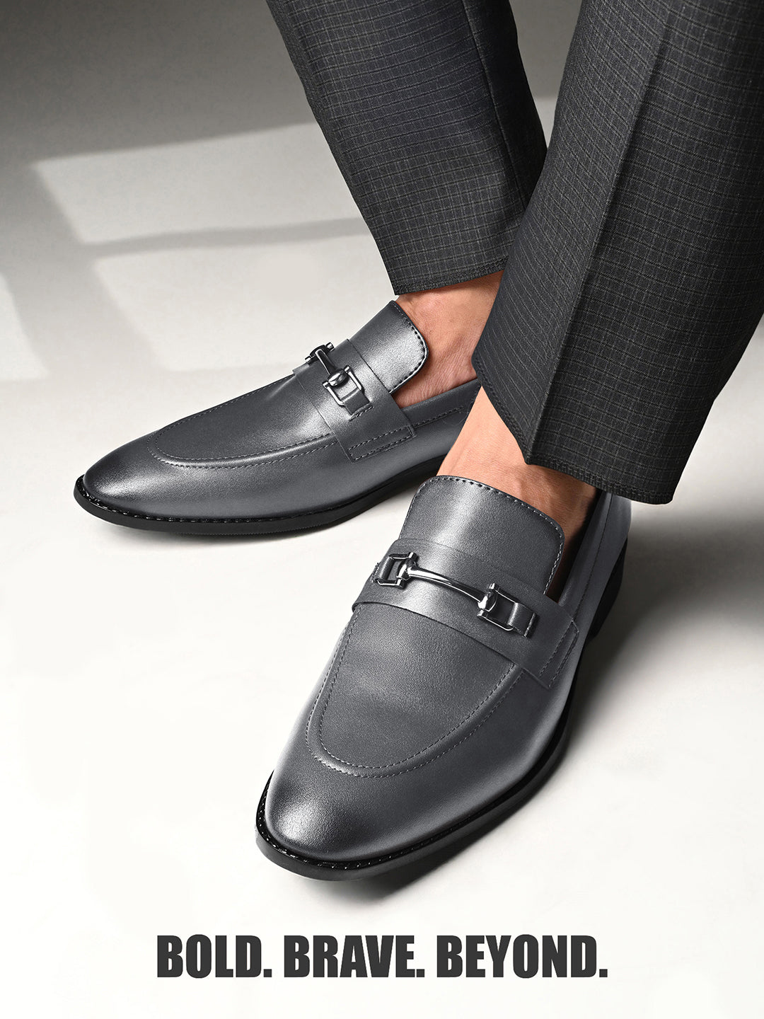 Ash Grey Shoes Slipon Style Comfortable Moccasin with Buckle