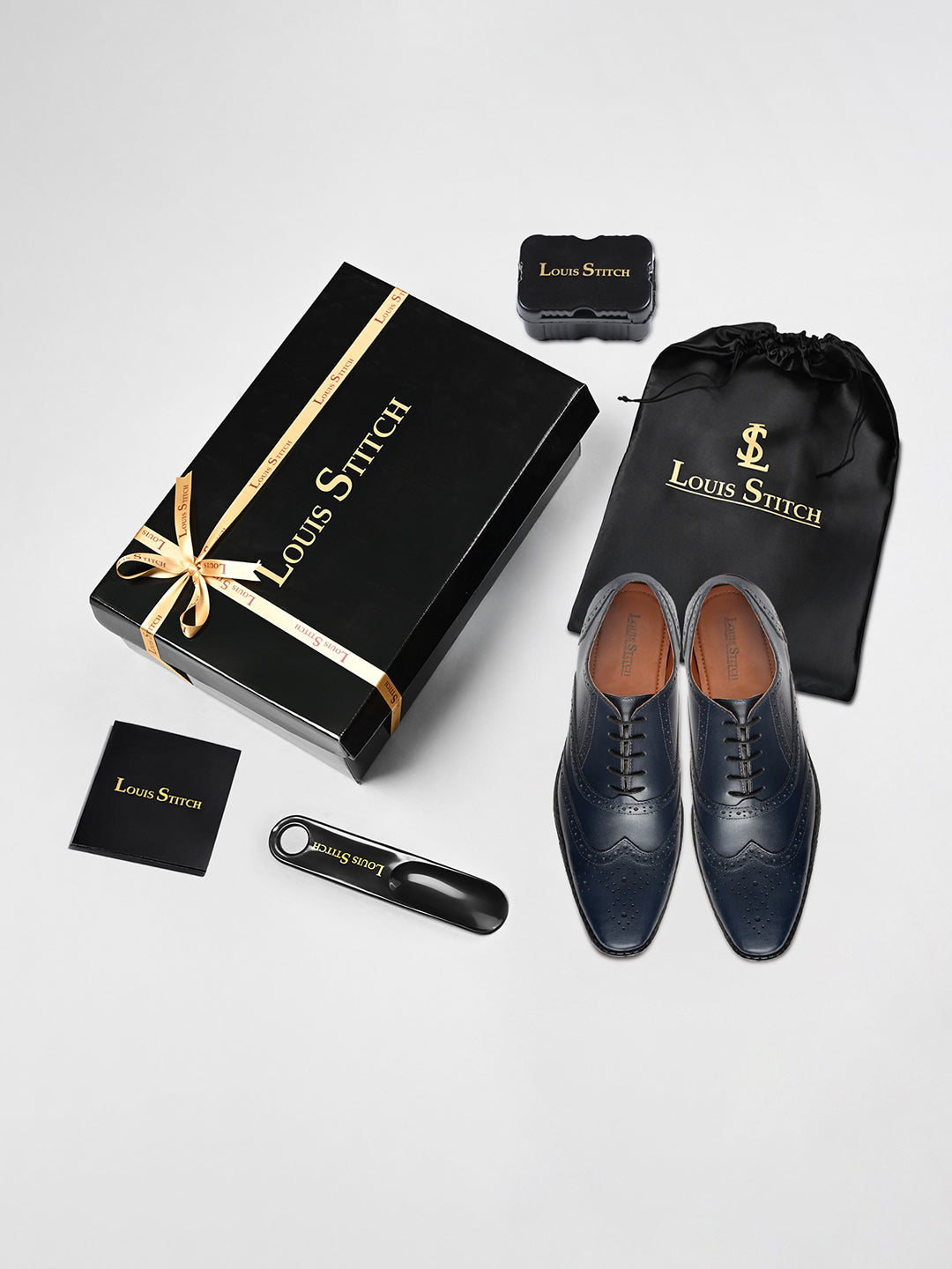 Prussian Blue Italian Leather Wingtip Brogue Shoes