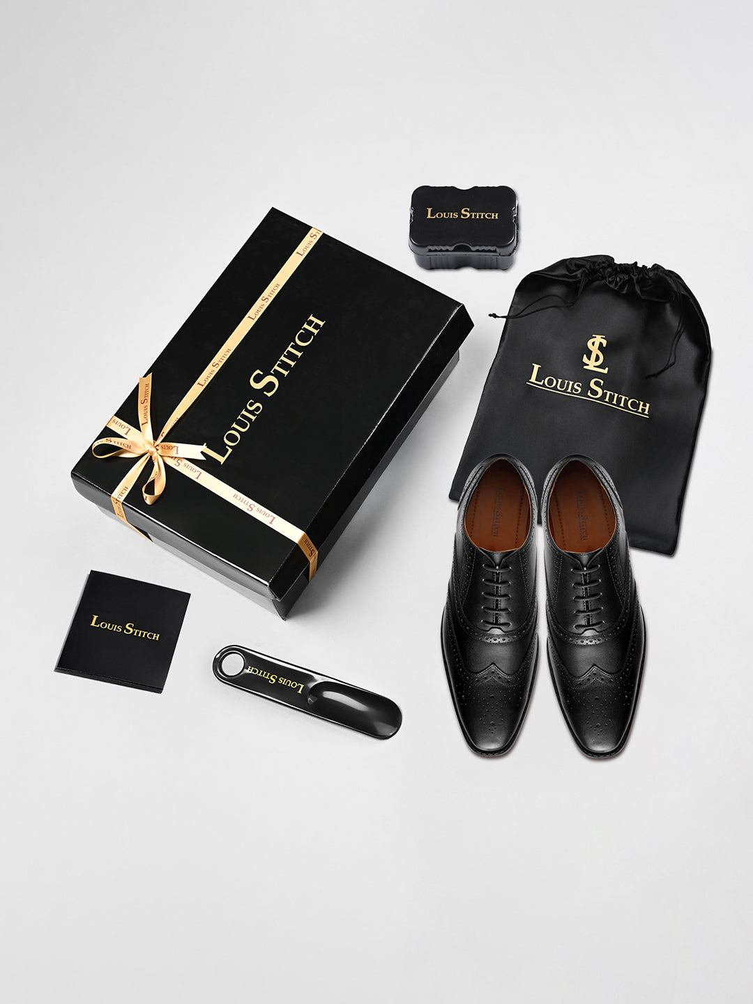 Jet Black Egyptian Crust Leather Brogue Shoes