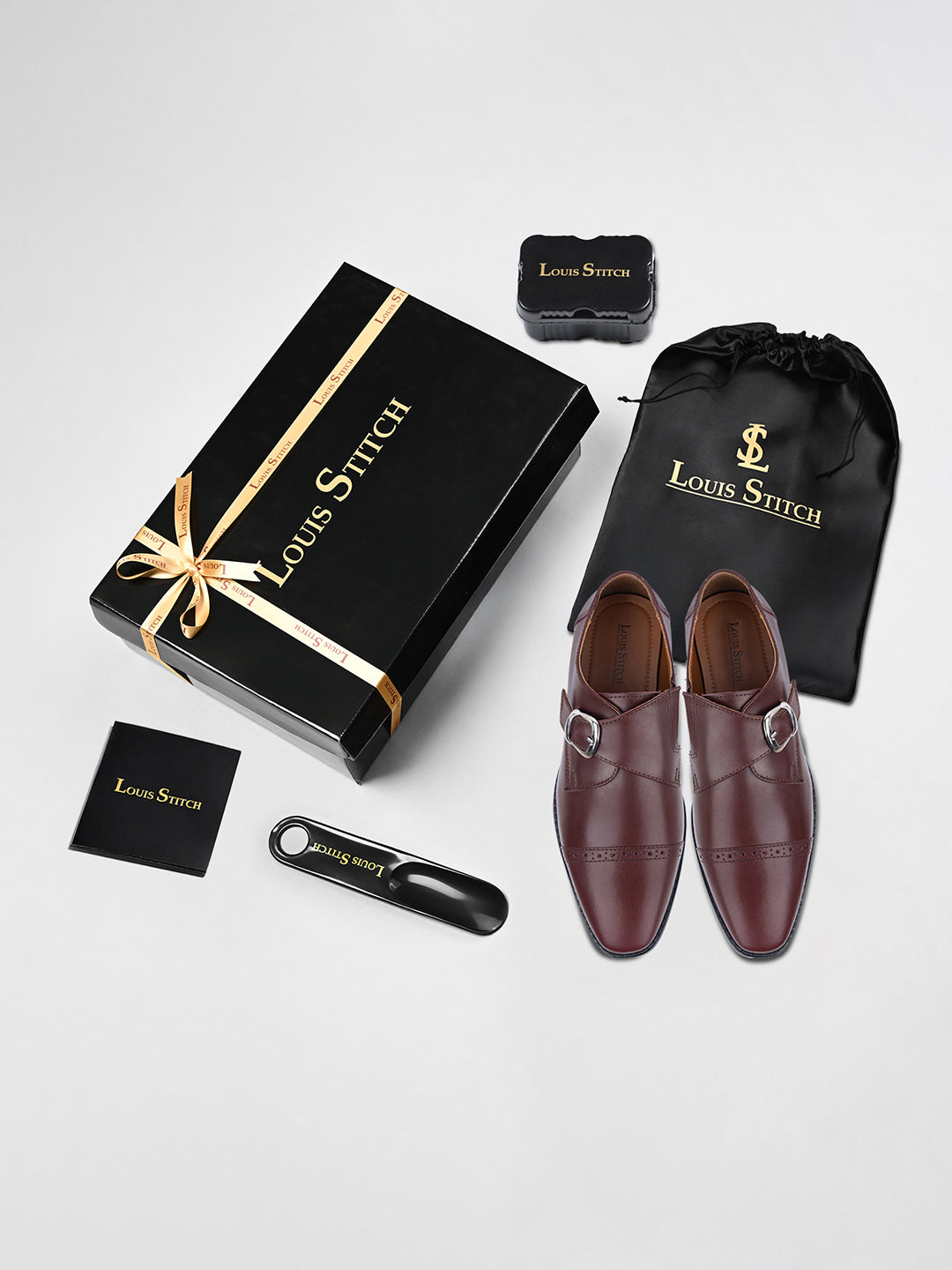 Rosewood Italian Leather Single Monk Strap Shoes