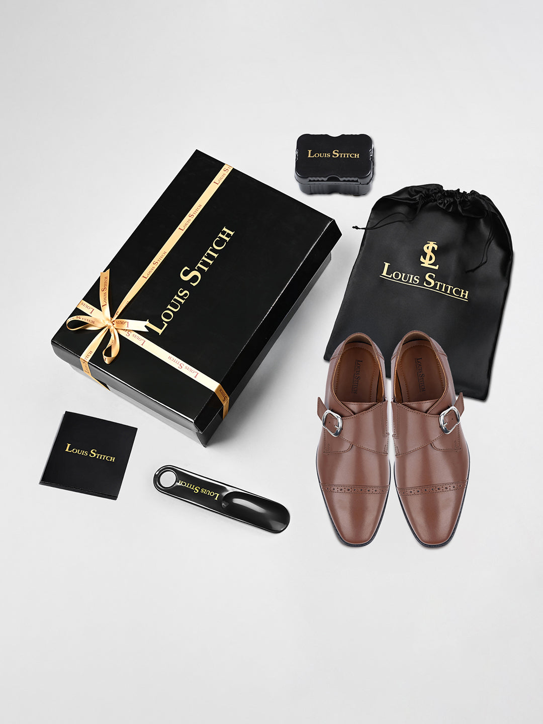 Tan Italian Leather Single Monk Strap Shoes