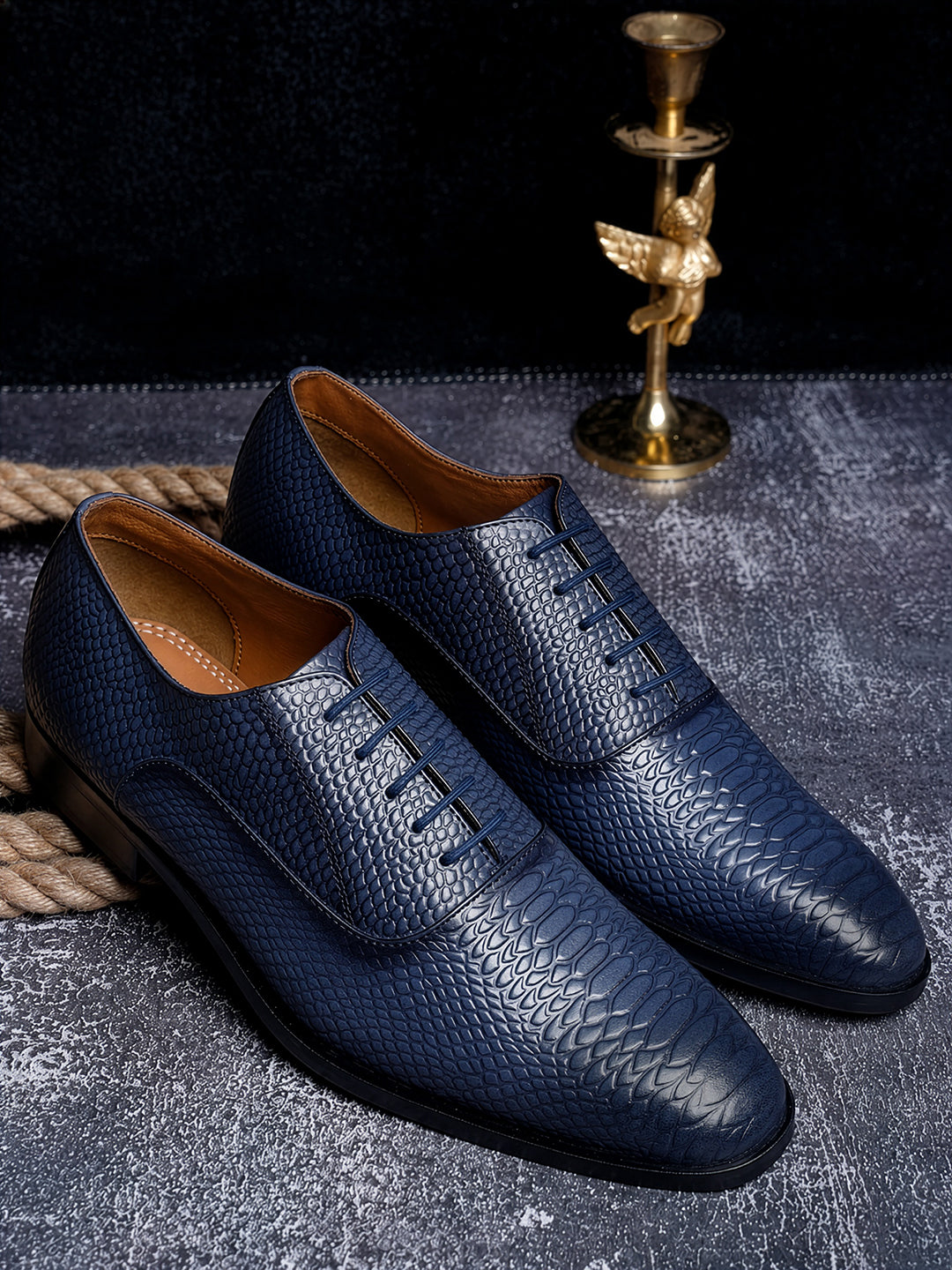 Federal Blue Handmade Premium Italian Leather Derby Shoes