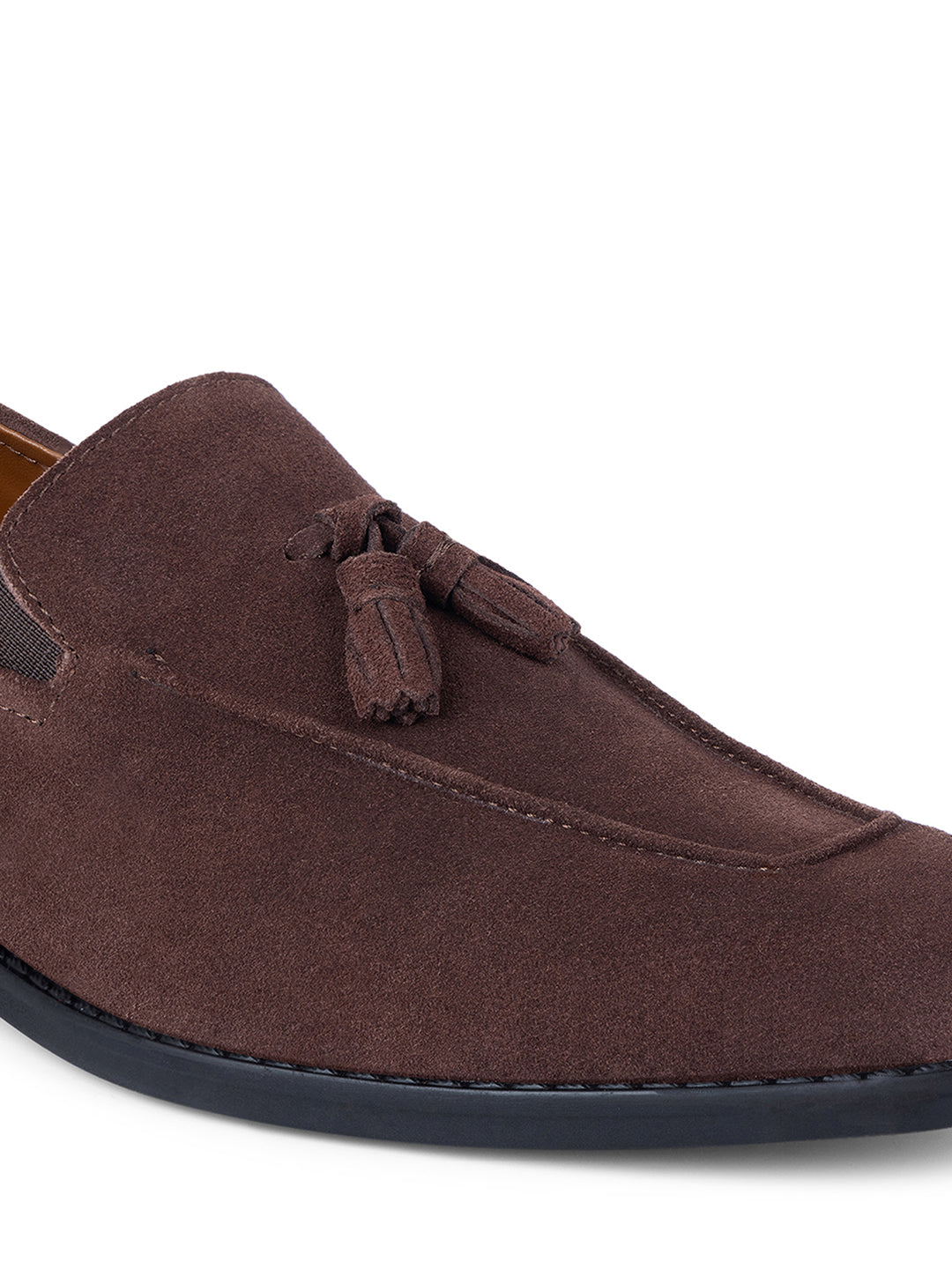 Brunette Brown Handcrafted Italian Suede Leather Tassel Moccasin Shoe