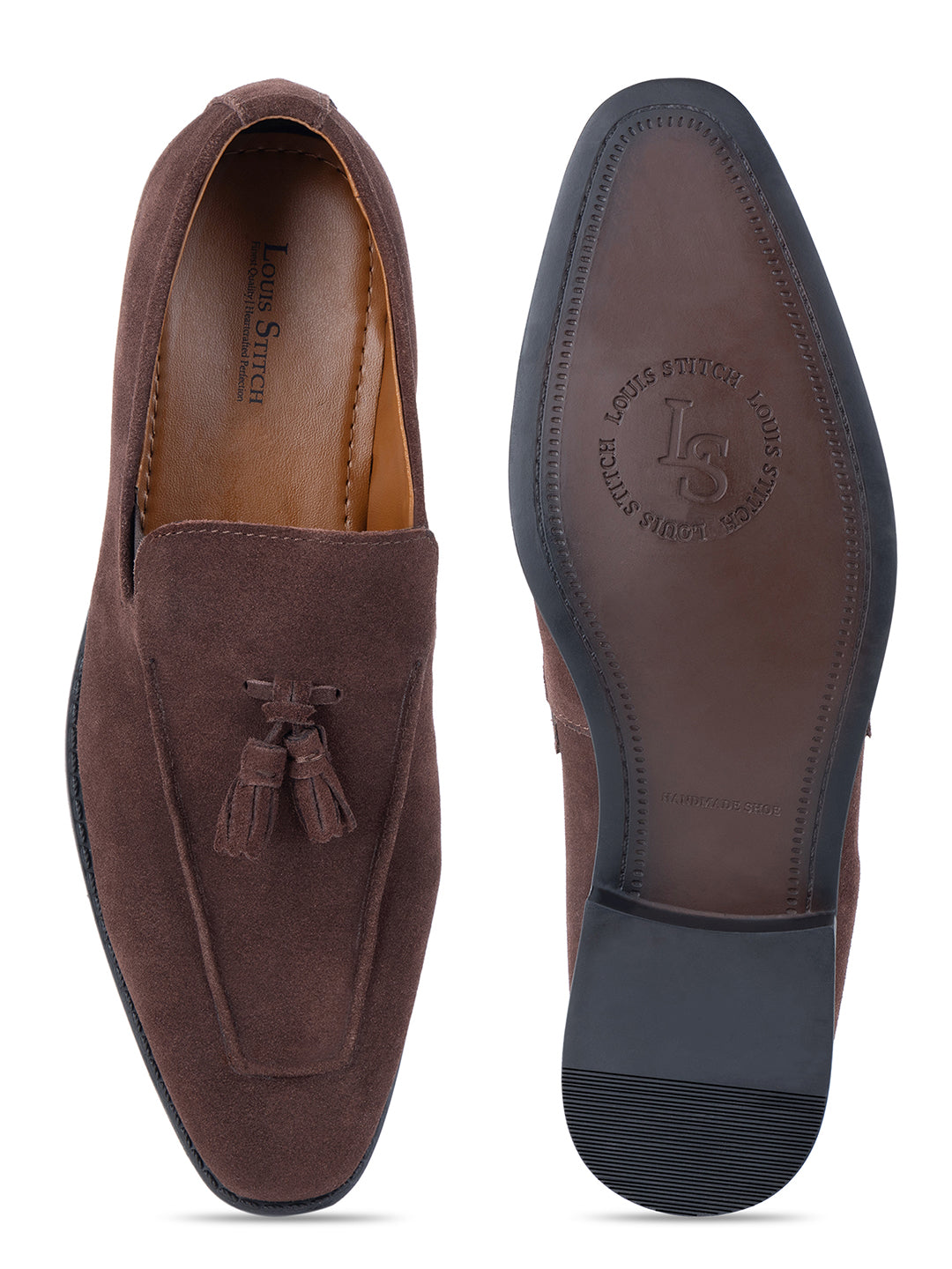 Brunette Brown Handcrafted Italian Suede Leather Tassel Moccasin Shoe