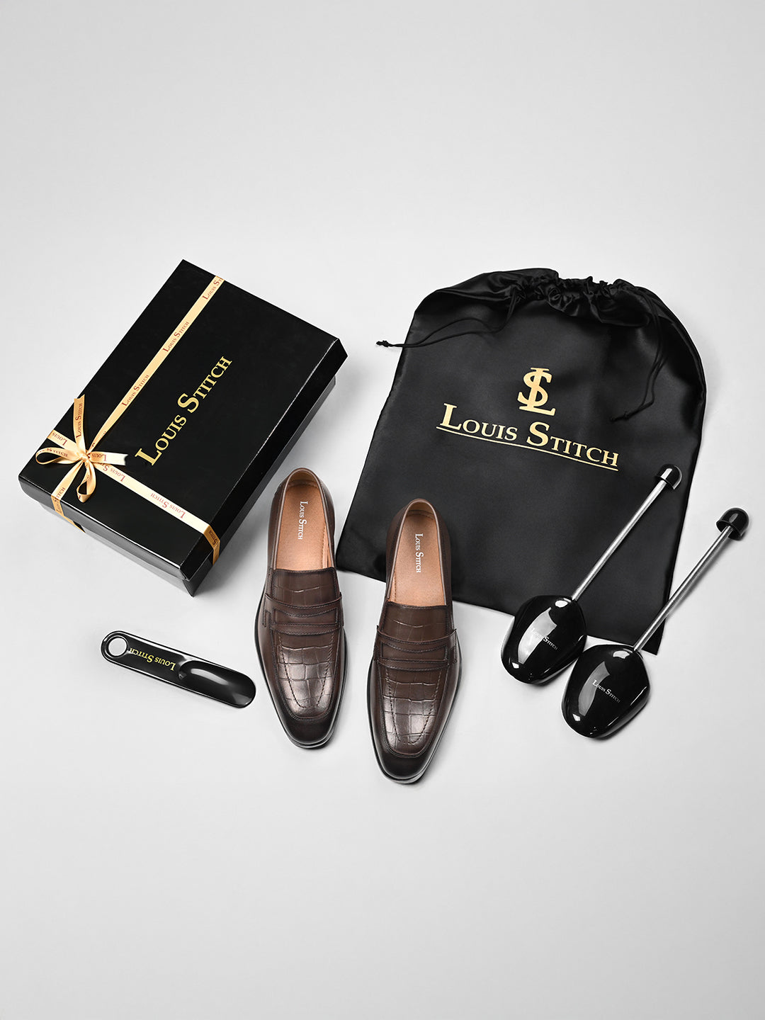 Brunette Brown Italian Crust Leather Formal Croco Texture Moccasin