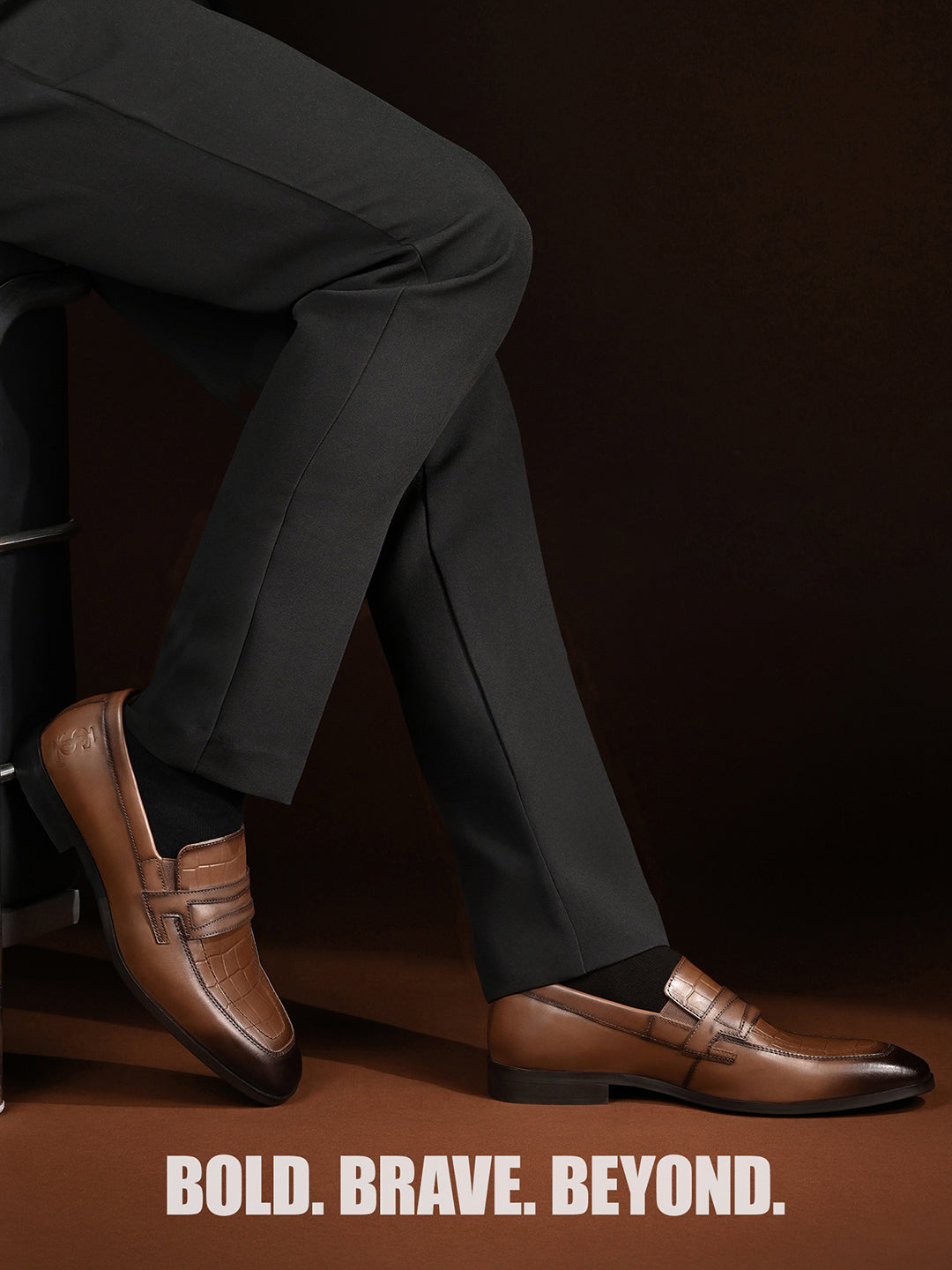 Russet Tan Italian Crust Leather Formal Croco Texture Moccasins