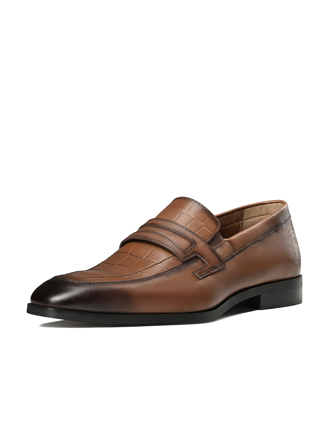 Russet Tan Italian Crust Leather Formal Croco Texture Moccasin