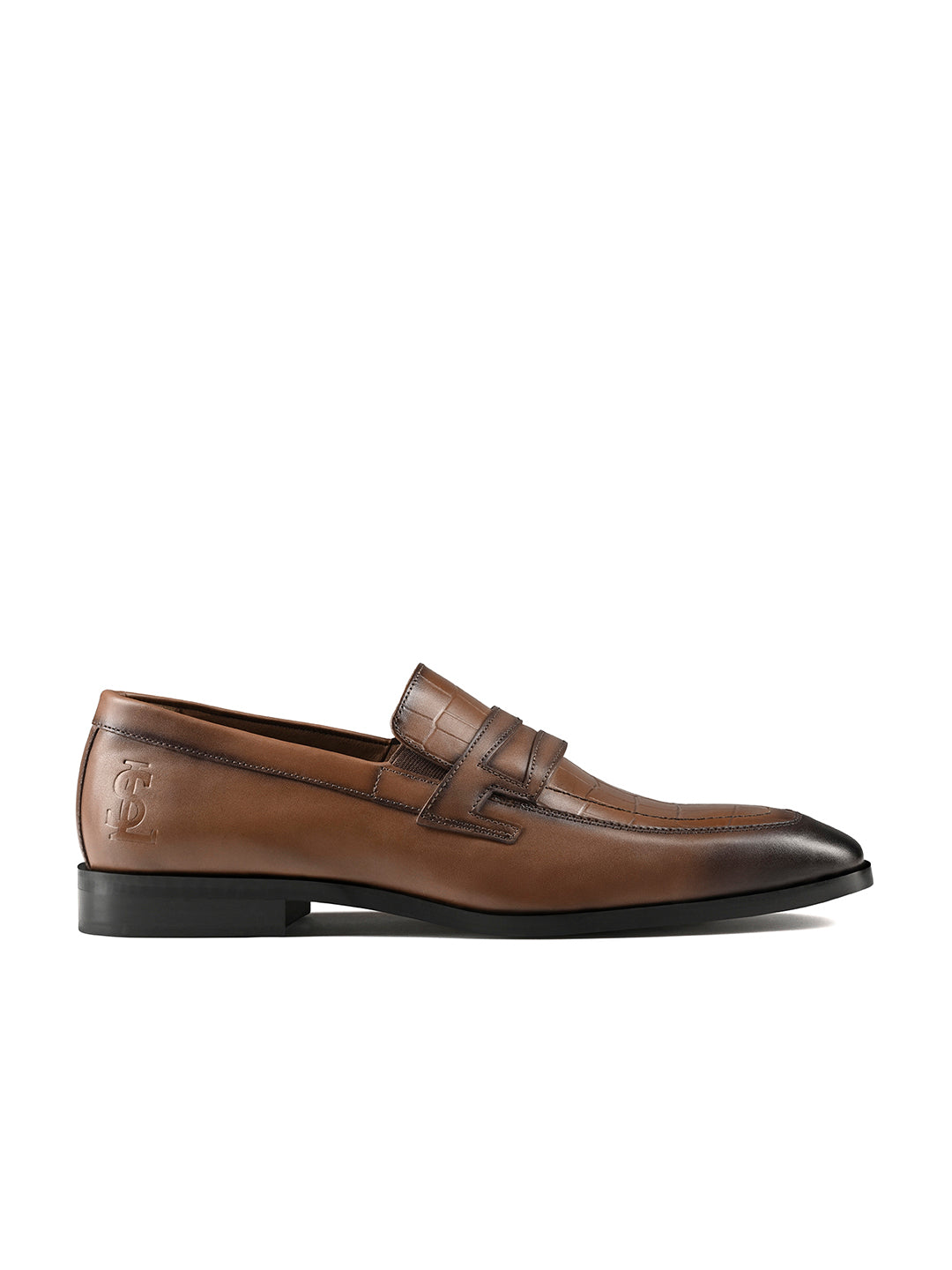 Russet Tan Italian Crust Leather Formal Croco Texture Moccasin