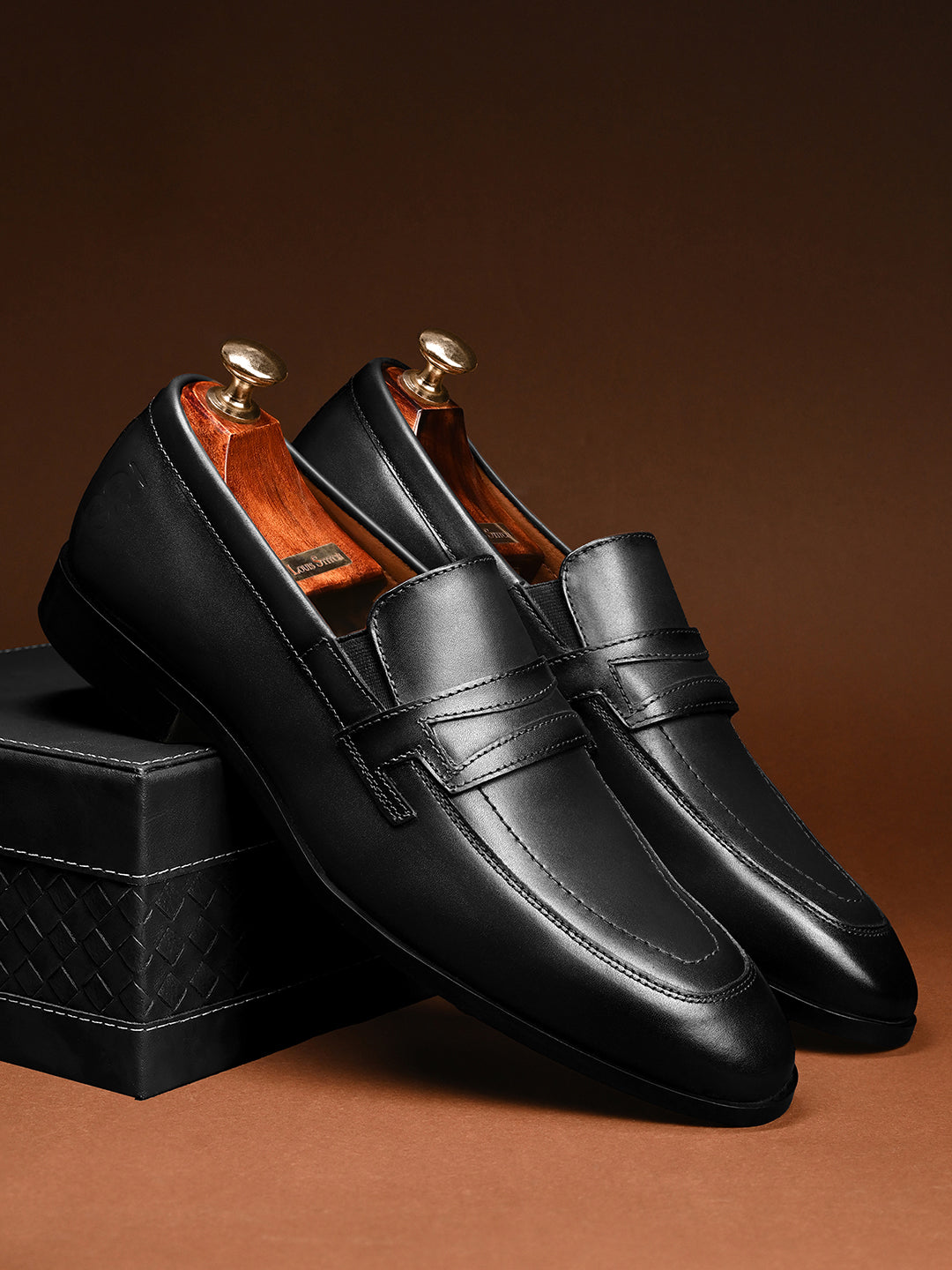Jet Black Italian Crust Leather Formal Moccasins