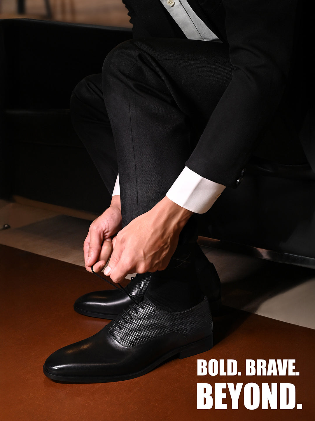 Jet Black Italian Crust Leather Formal Derbys