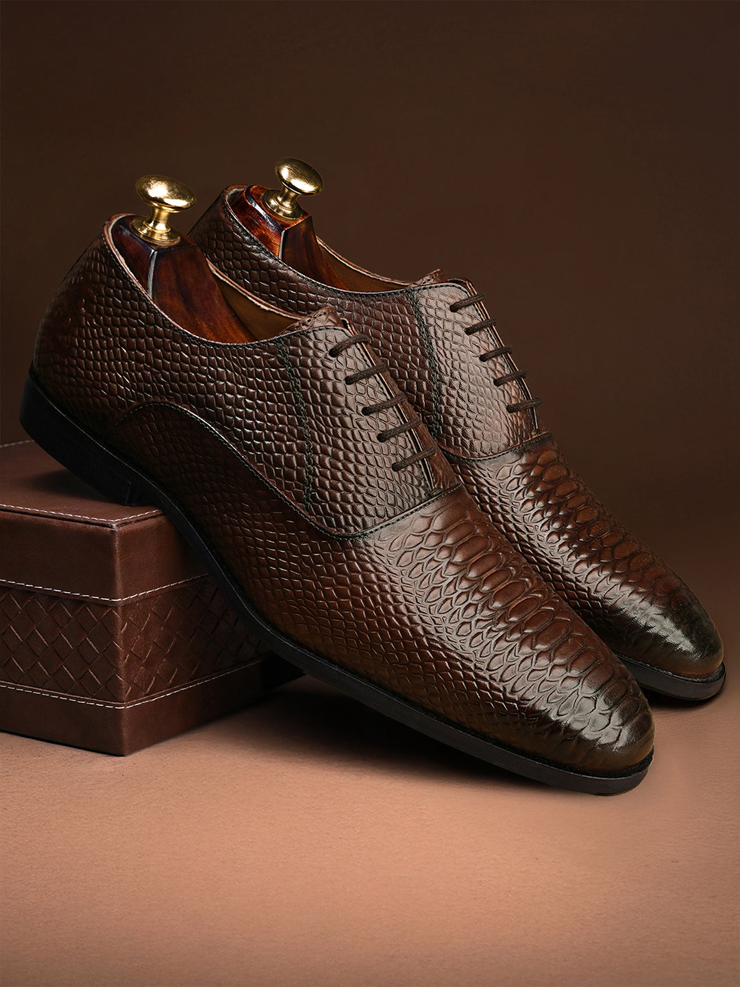 Brunette Brown Italian Crust Leather Formal Derbys
