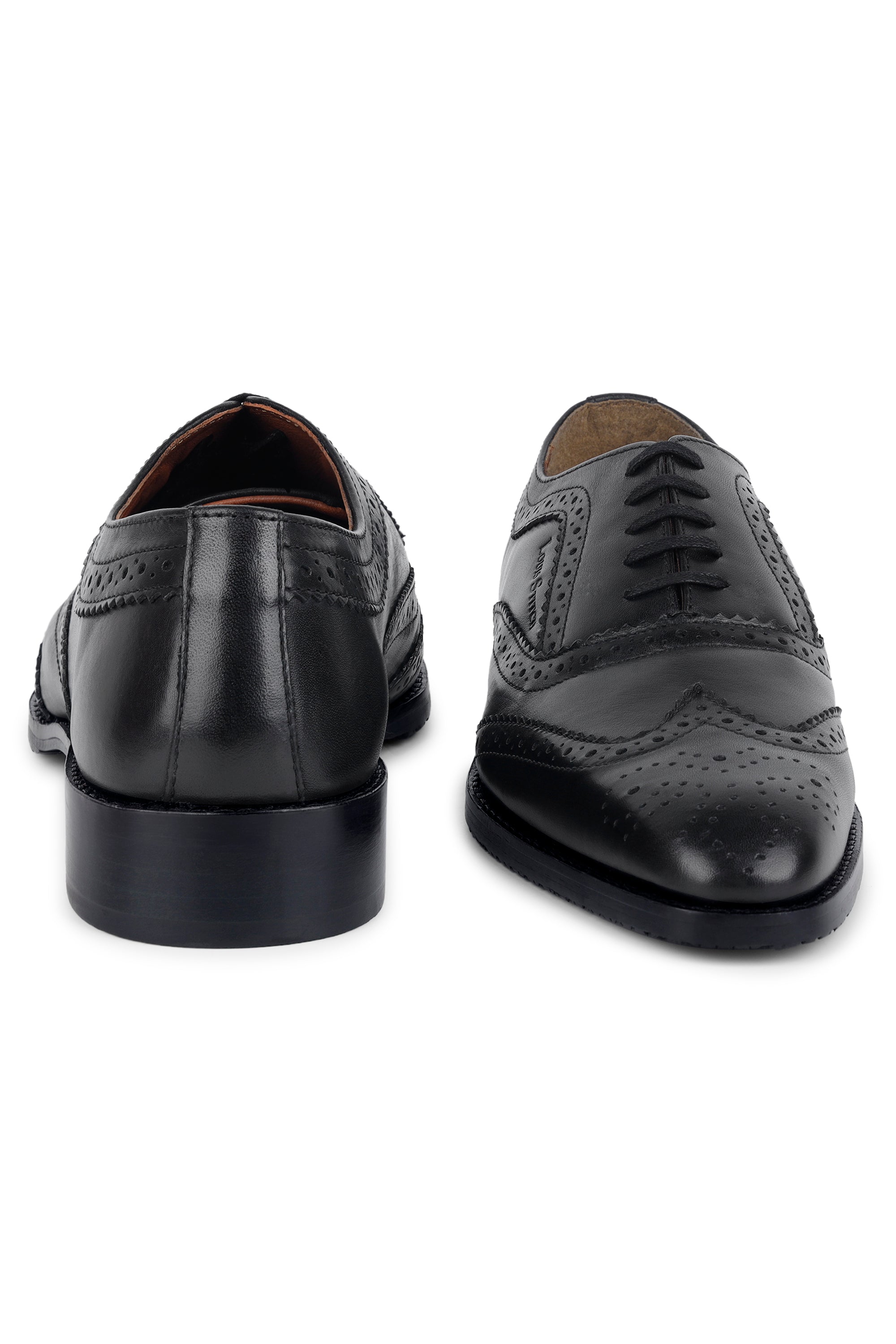 Jet Black Egyptian Crust Leather Brogue Style Comfortable Laceup Shoes