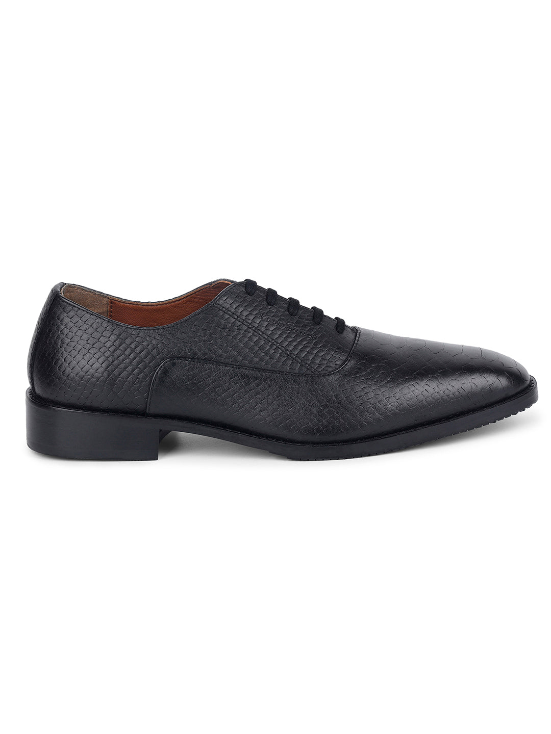 Jet Black Egyptian Crust Leather Derby Style Comfortable Laceup Shoes