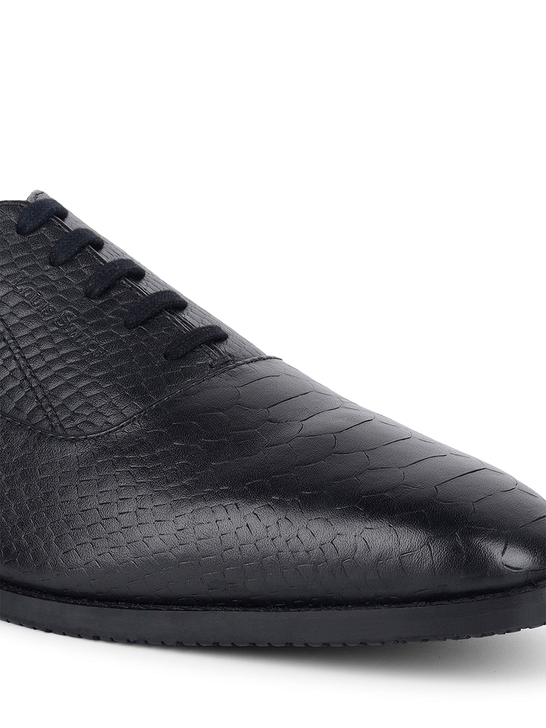 Jet Black Egyptian Crust Leather Derby Style Comfortable Laceup Shoes