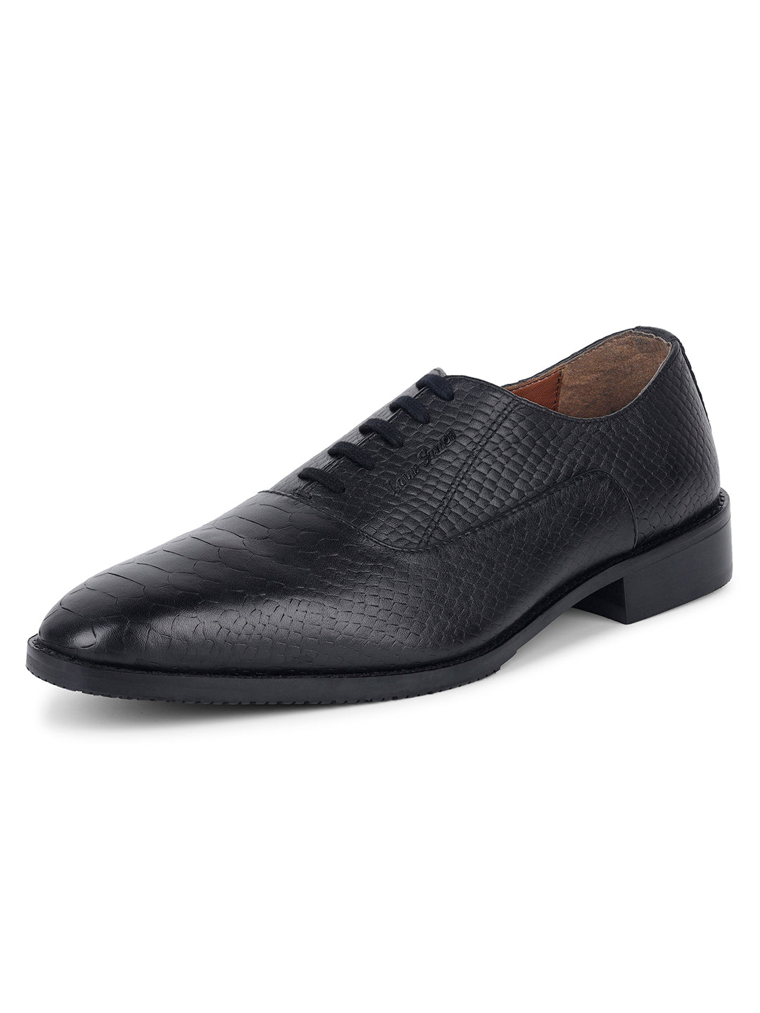 Jet Black Egyptian Crust Leather Derby Style Comfortable Laceup Shoes