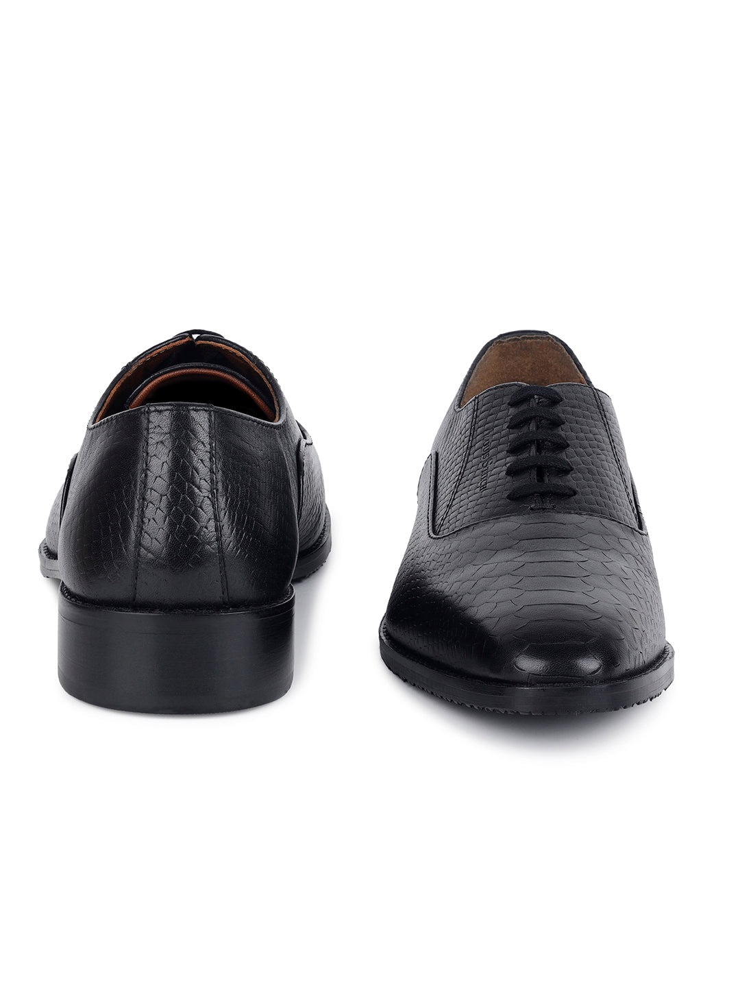 Jet Black Egyptian Crust Leather Derby Style Comfortable Laceup Shoes