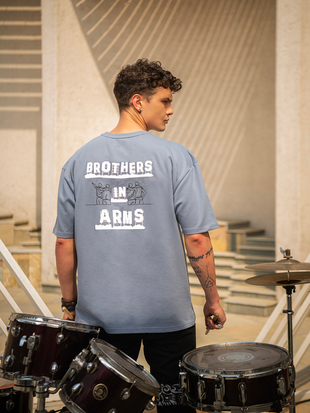 Grey Rock Ballad Cotton Printed Oversized T-Shirt