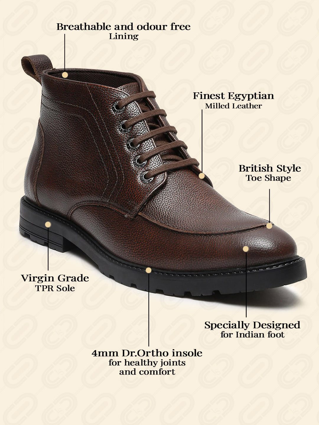 Brunette Brown Handcrafted Italian Leather High Ankle Chukka Boots