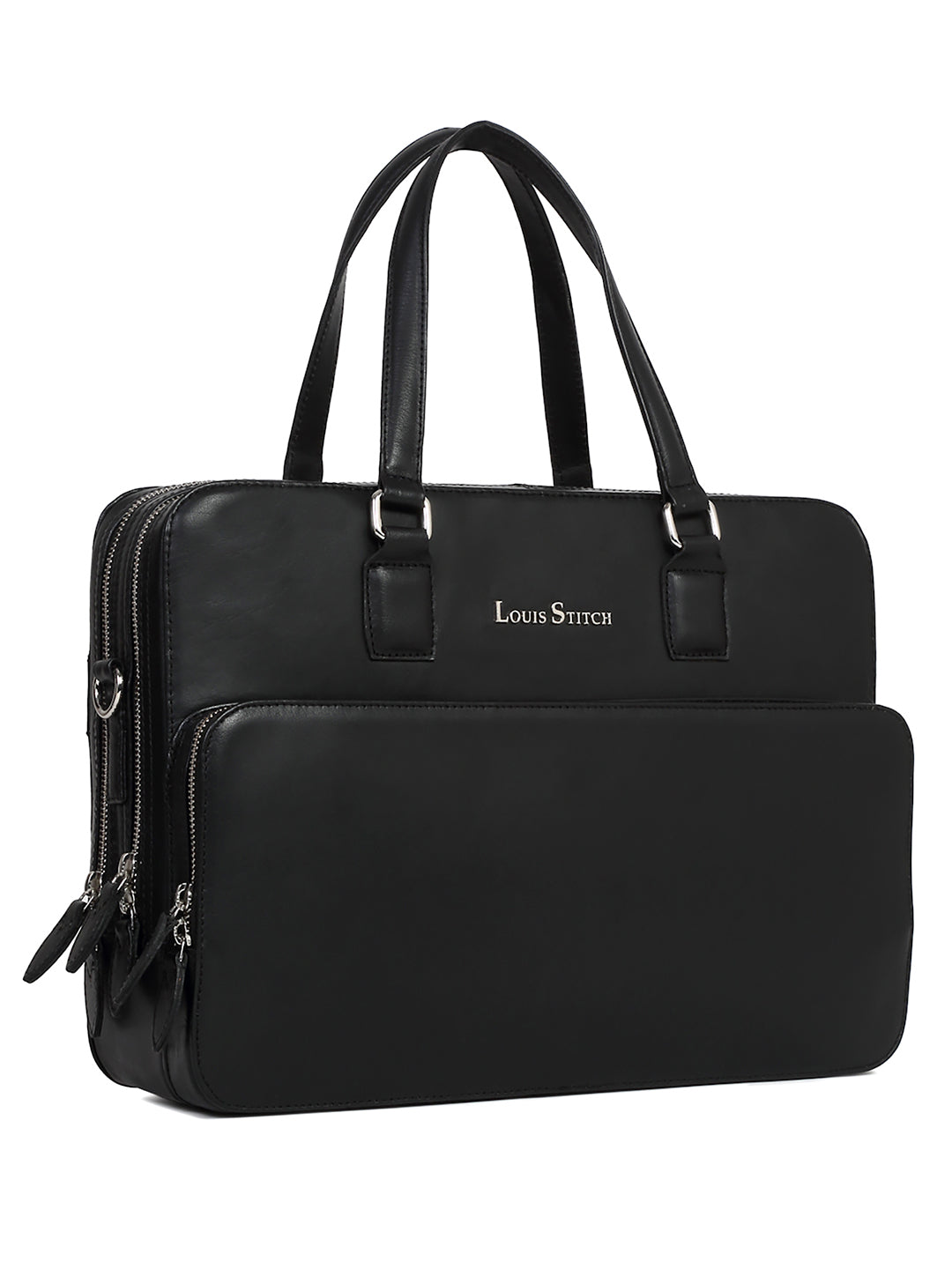 Men's Black Italian Leather Laptop Bag Multifunctional Executive Briefcase with Shoulder Strap