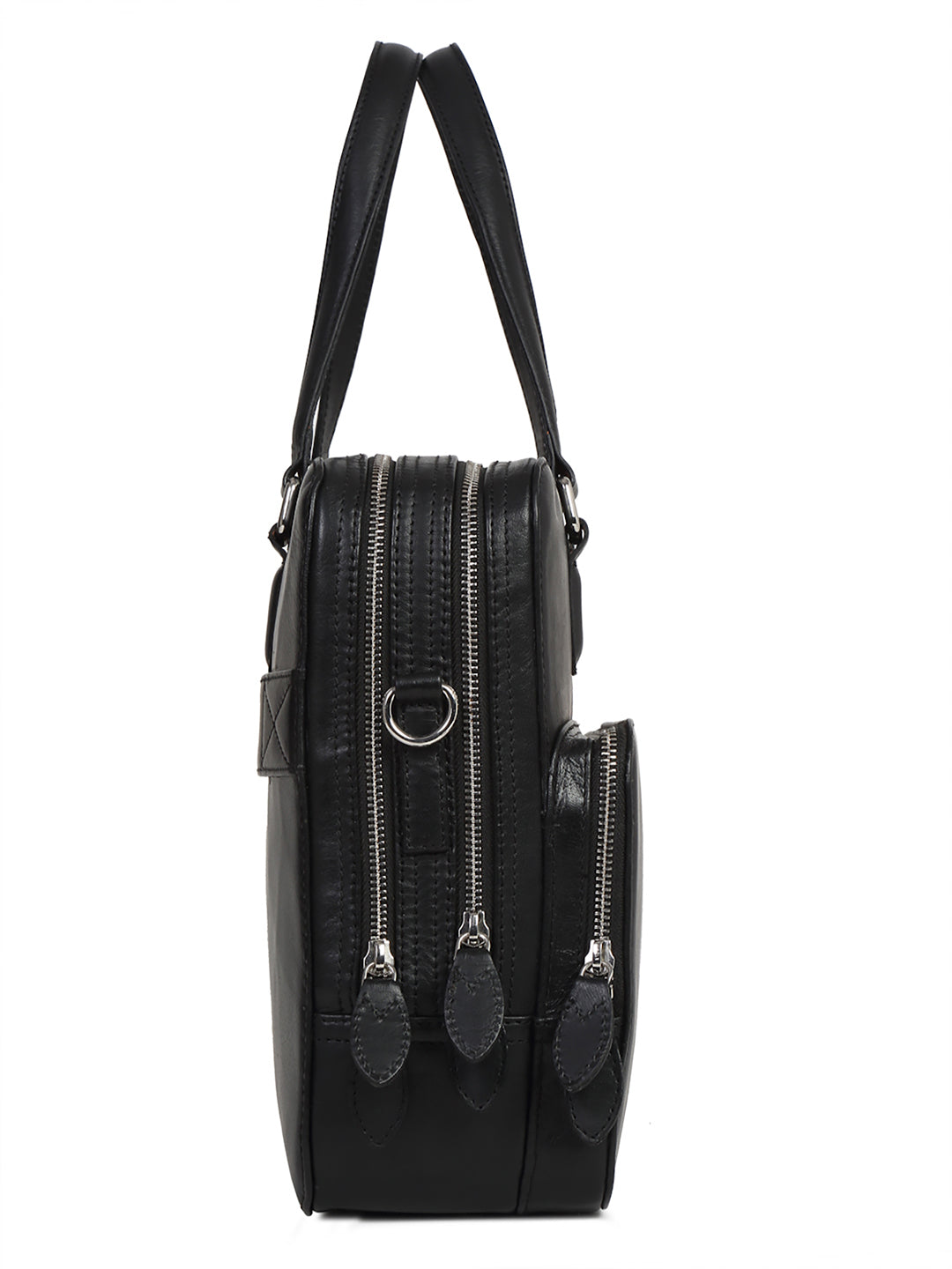 Men's Black Italian Leather Laptop Bag Multifunctional Executive Briefcase with Shoulder Strap