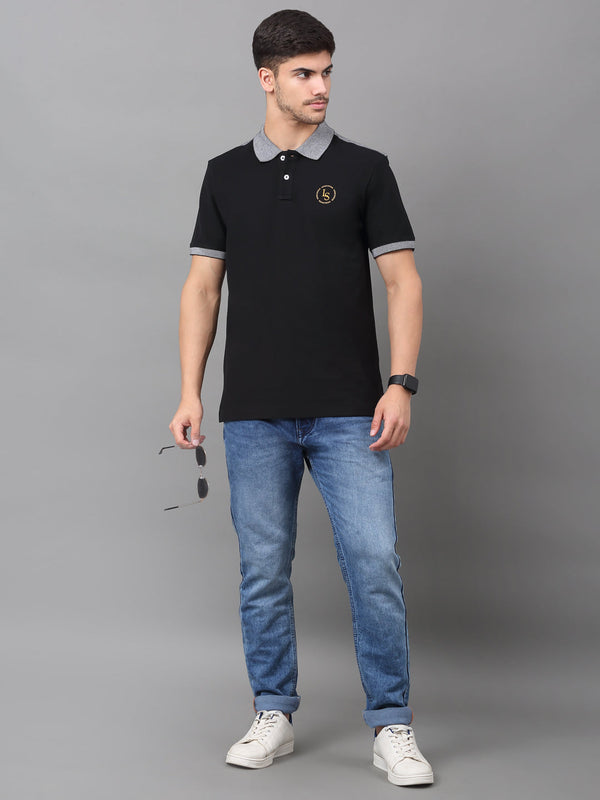 Slim Fit Polo T-shirt for Men Egyptian Cotton Classic fit SmarT-shirtCasual Half sleeves Solid Black Mens Polo Tees