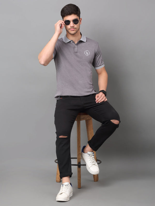 Slim Fit Polo T-shirt for Men Egyptian Cotton Classic fit SmarT-shirtCasual Half sleeves Solid Grey Mens Polo Tees