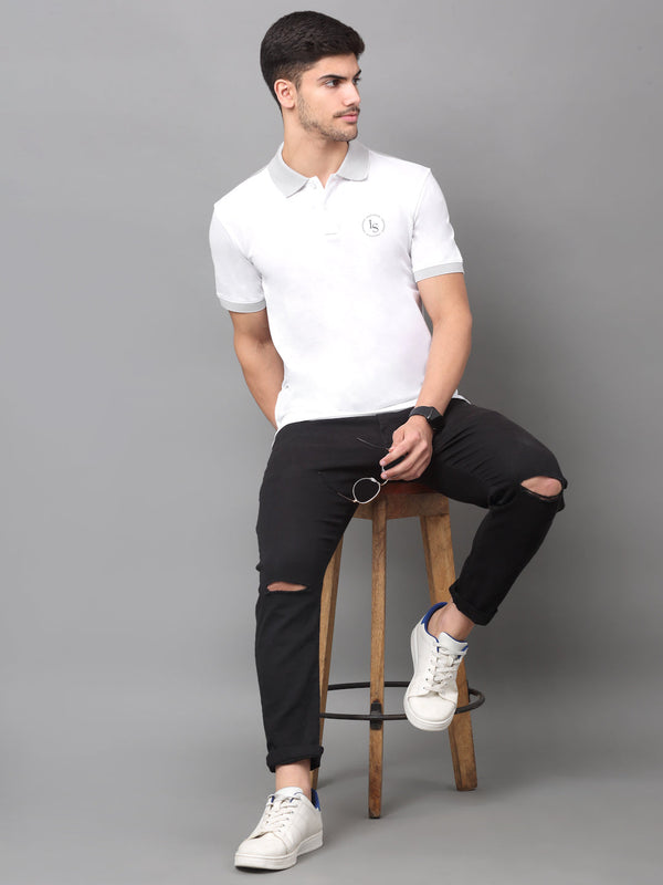 Slim Fit Polo T-shirt for Men Egyptian Cotton Classic fit SmarT-shirtCasual Half sleeves Solid White Mens Polo Tees