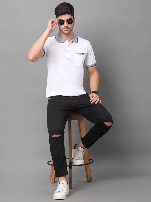 Slim Fit Polo T-shirt for Men Egyptian Cotton Classic fit Business Casual Half sleeves Solid White Mens Polo Tees