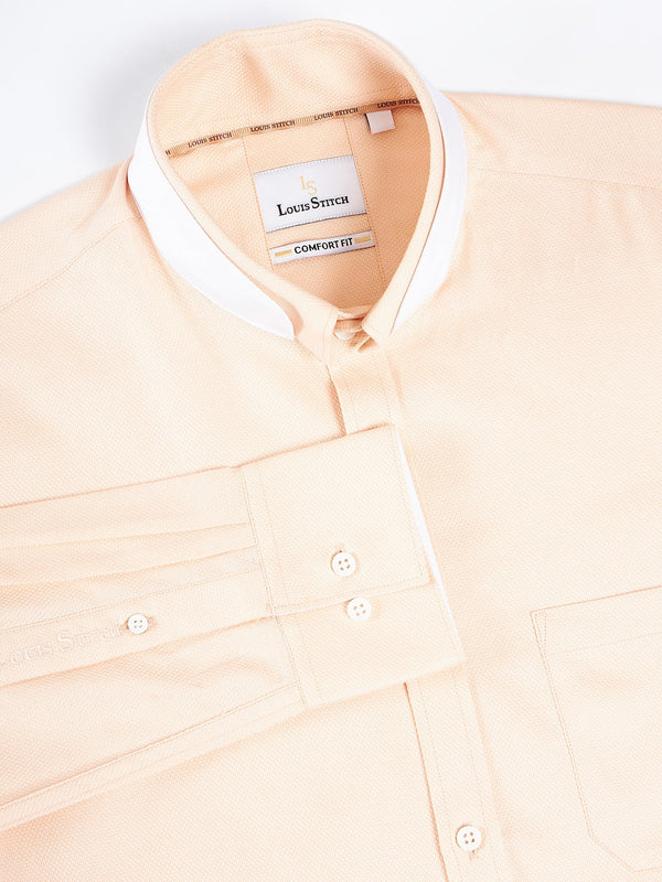 Regular Fit Textured Orange Shirt For Men