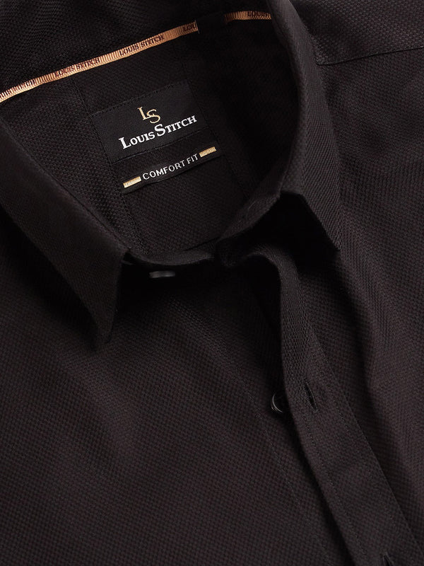 Regular Fit Formal Textured Black Shirt For Men